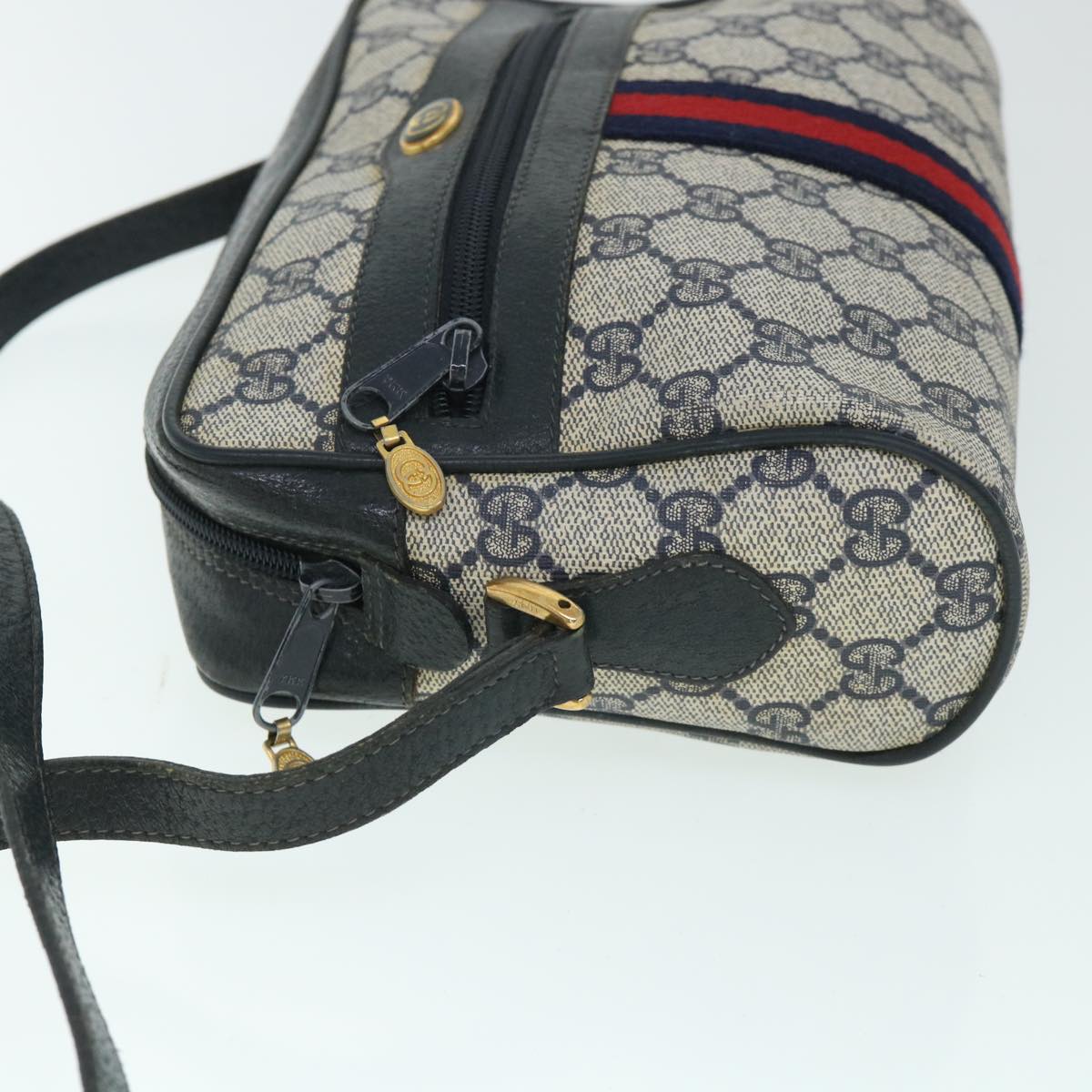GUCCI GG Canvas Sherry Line Shoulder Bag PVC Leather Navy Red 54963