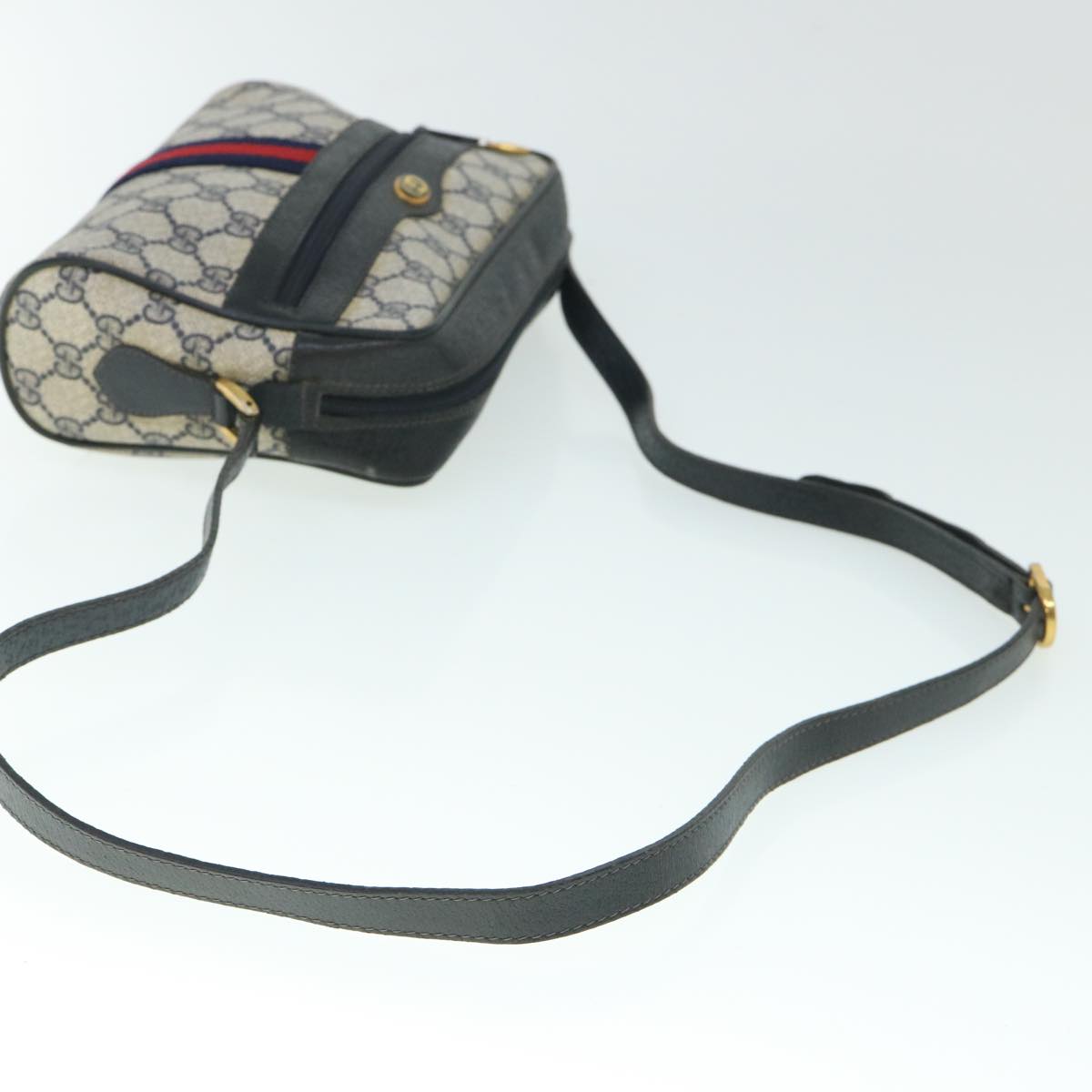 GUCCI GG Canvas Sherry Line Shoulder Bag PVC Leather Navy Red 54963