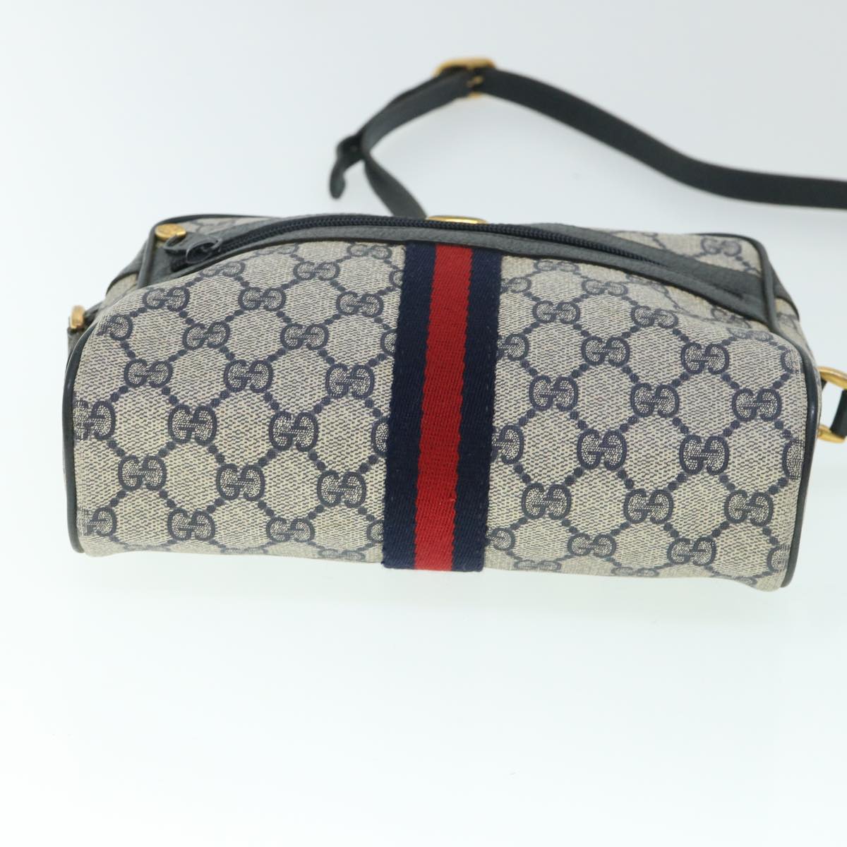 GUCCI GG Canvas Sherry Line Shoulder Bag PVC Leather Navy Red 54963