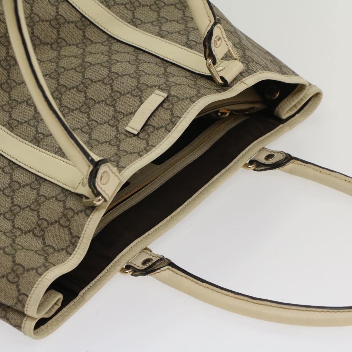 GUCCI GG Canvas Tote Bag PVC Leather Beige 223668 54967