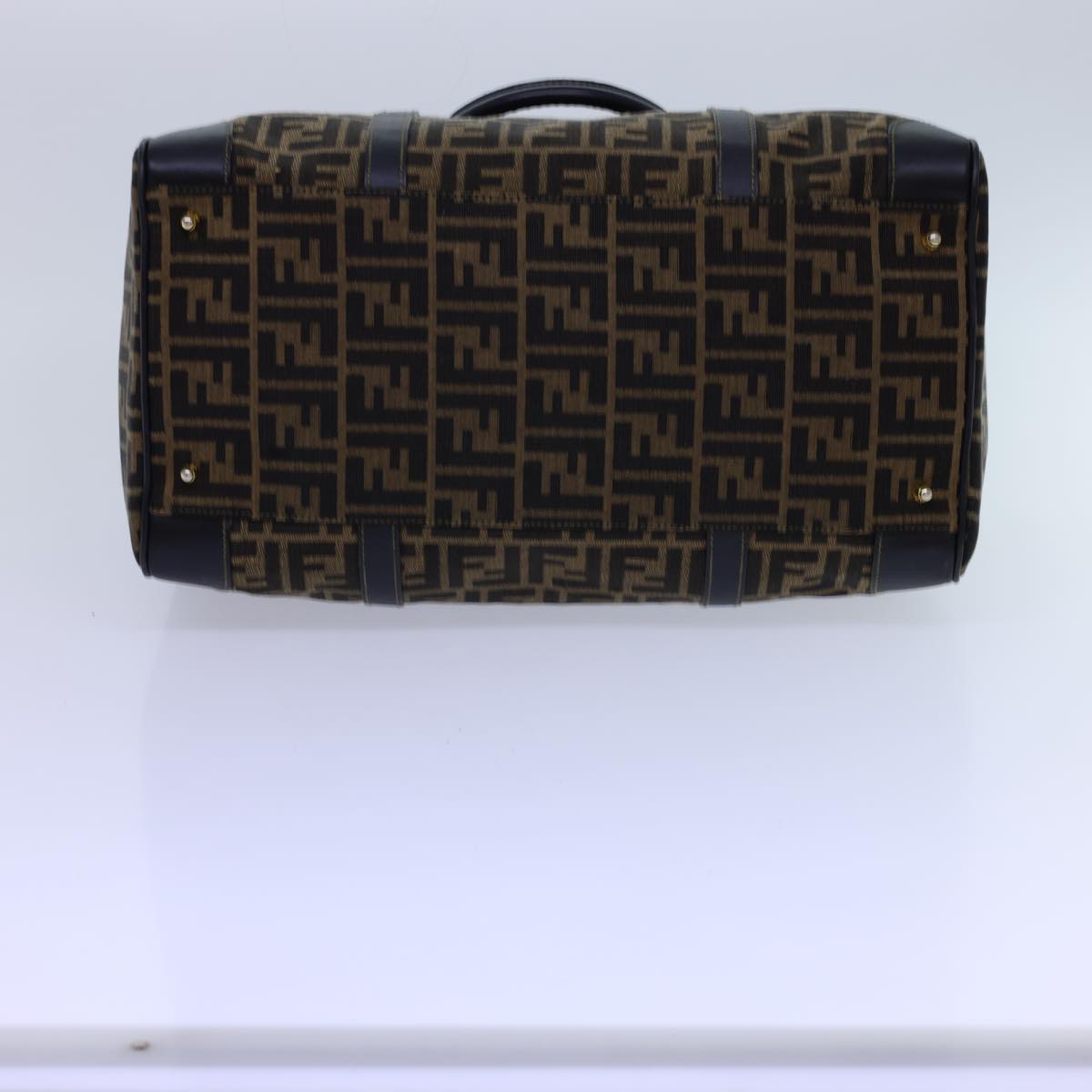 FENDI Zucca Canvas Boston Bag Leather Black Brown 54976