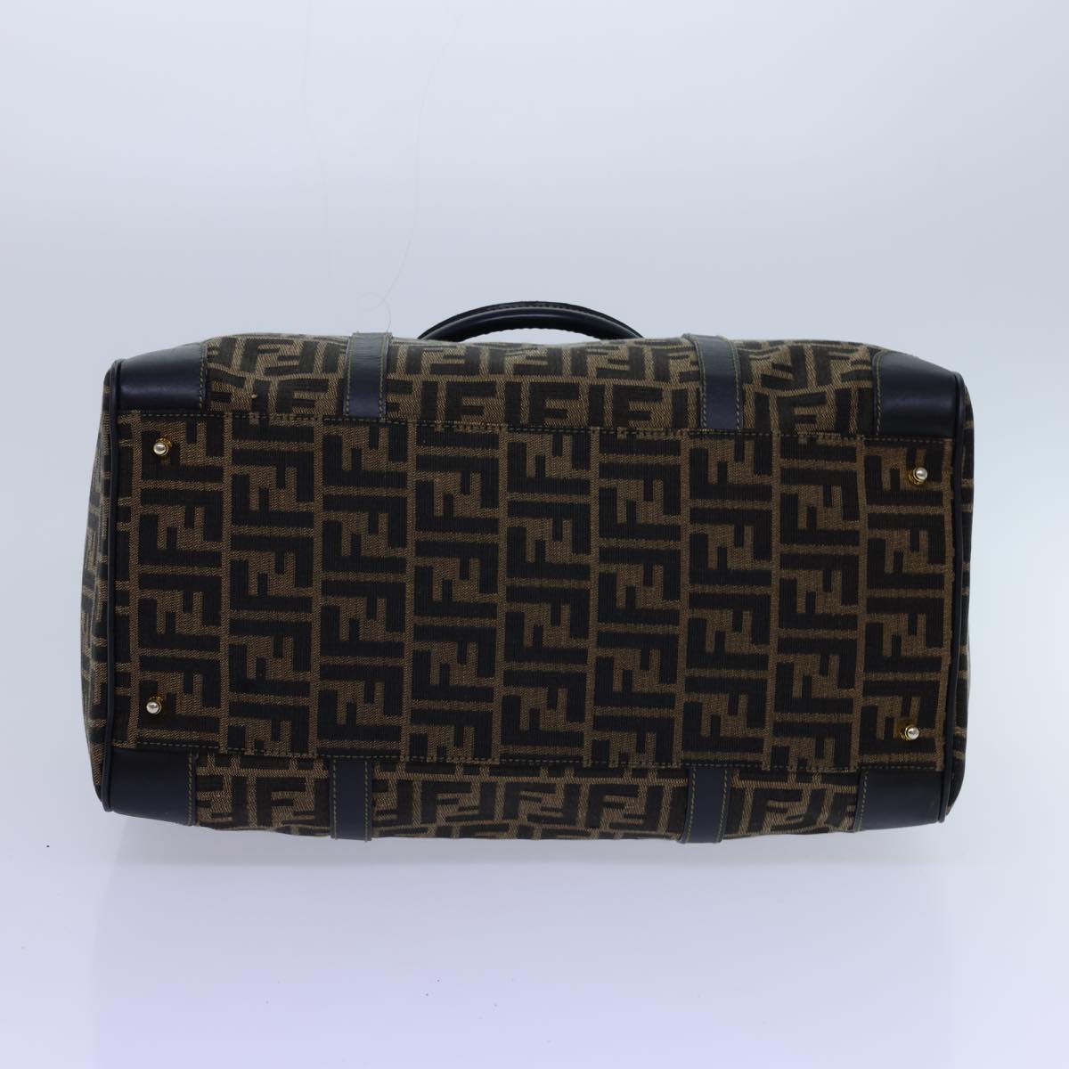 FENDI Zucca Canvas Boston Bag Leather Black Brown 54976