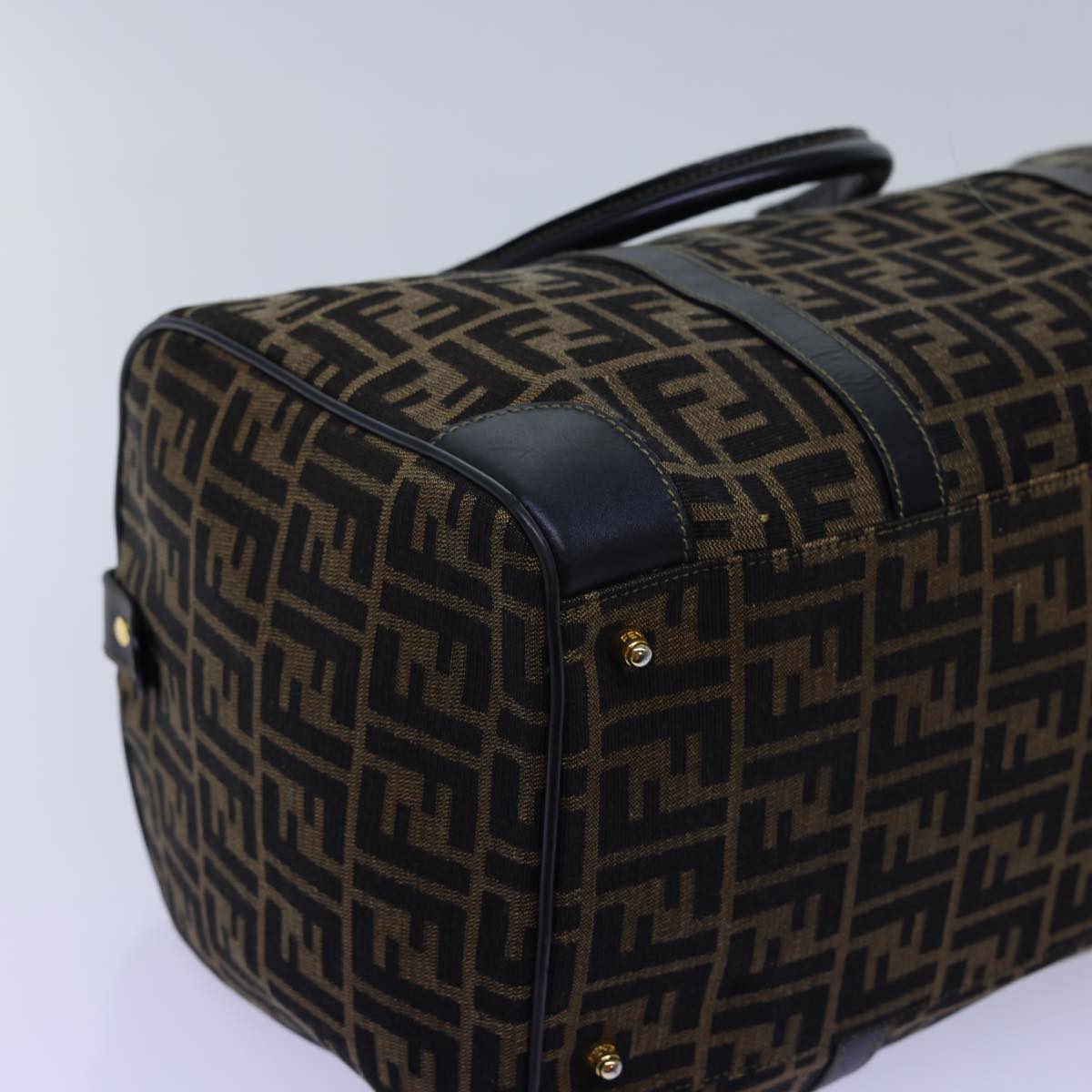 FENDI Zucca Canvas Boston Bag Leather Black Brown 54976