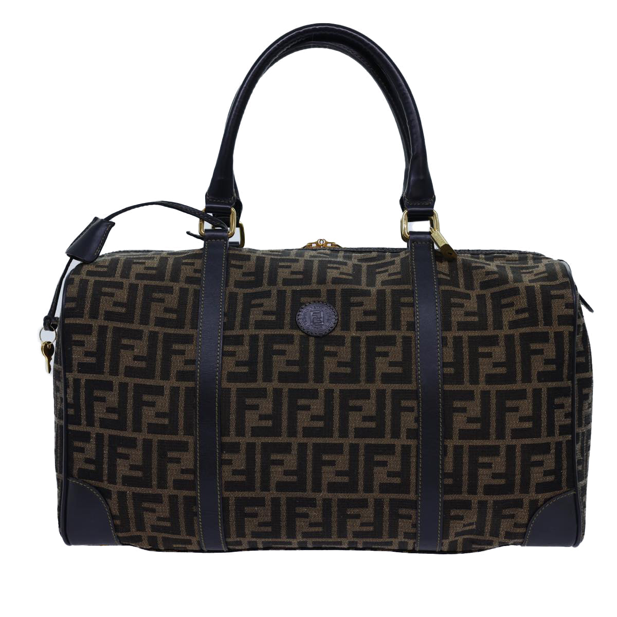 FENDI Zucca Canvas Boston Bag Leather Black Brown 54976
