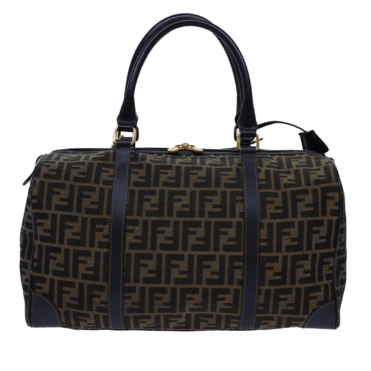 FENDI Zucca Canvas Boston Bag Leather Black Brown 54976