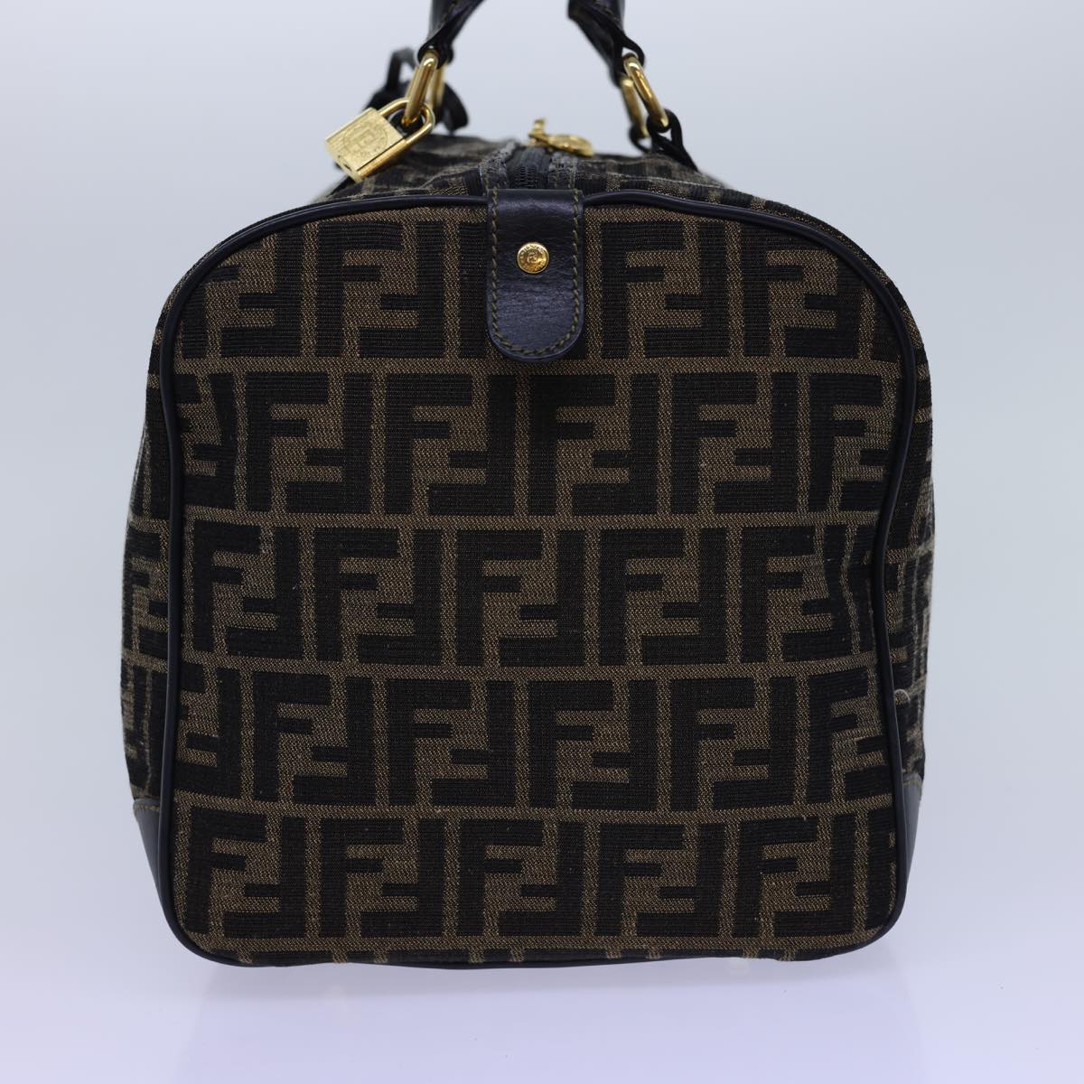 FENDI Zucca Canvas Boston Bag Leather Black Brown 54976