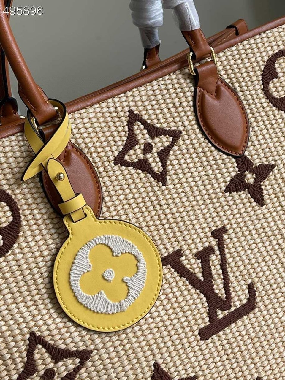 LV OnTheGo MM Tote Bag Monogram Raffia Tan For Women, WomenÃ¢â‚¬â„¢s Handbags, Shoulder Bags 13.8in/35cm LV M57707
