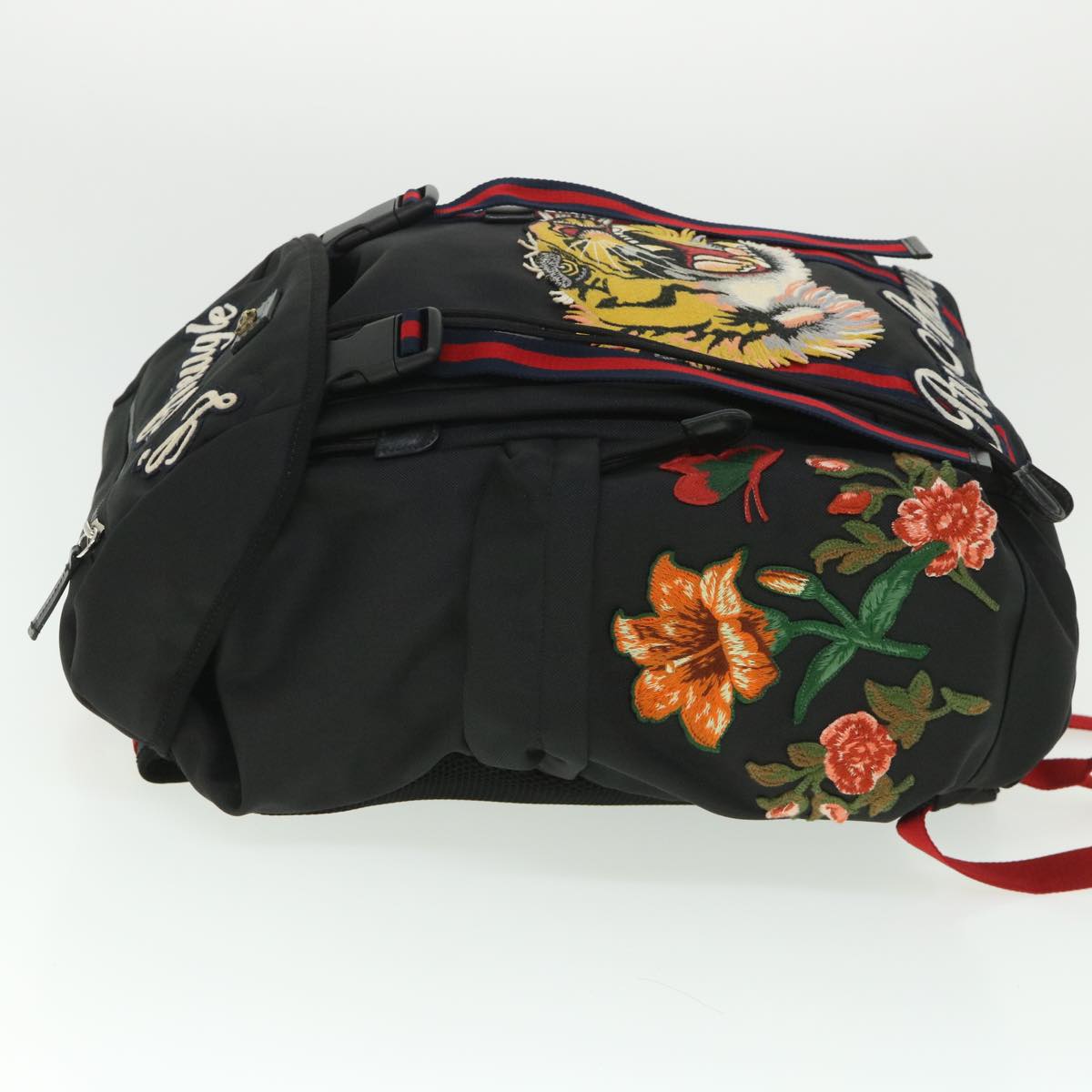 GUCCI Embroidered Tiger Web Sherry Line Backpack Nylon Black 429037 55638A