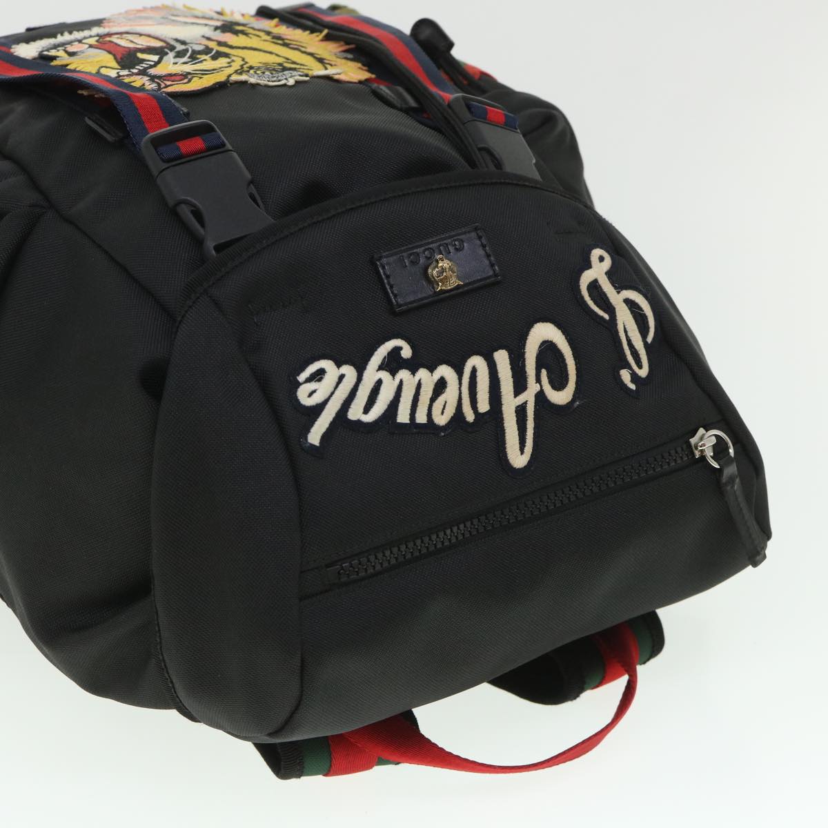 GUCCI Embroidered Tiger Web Sherry Line Backpack Nylon Black 429037 55638A