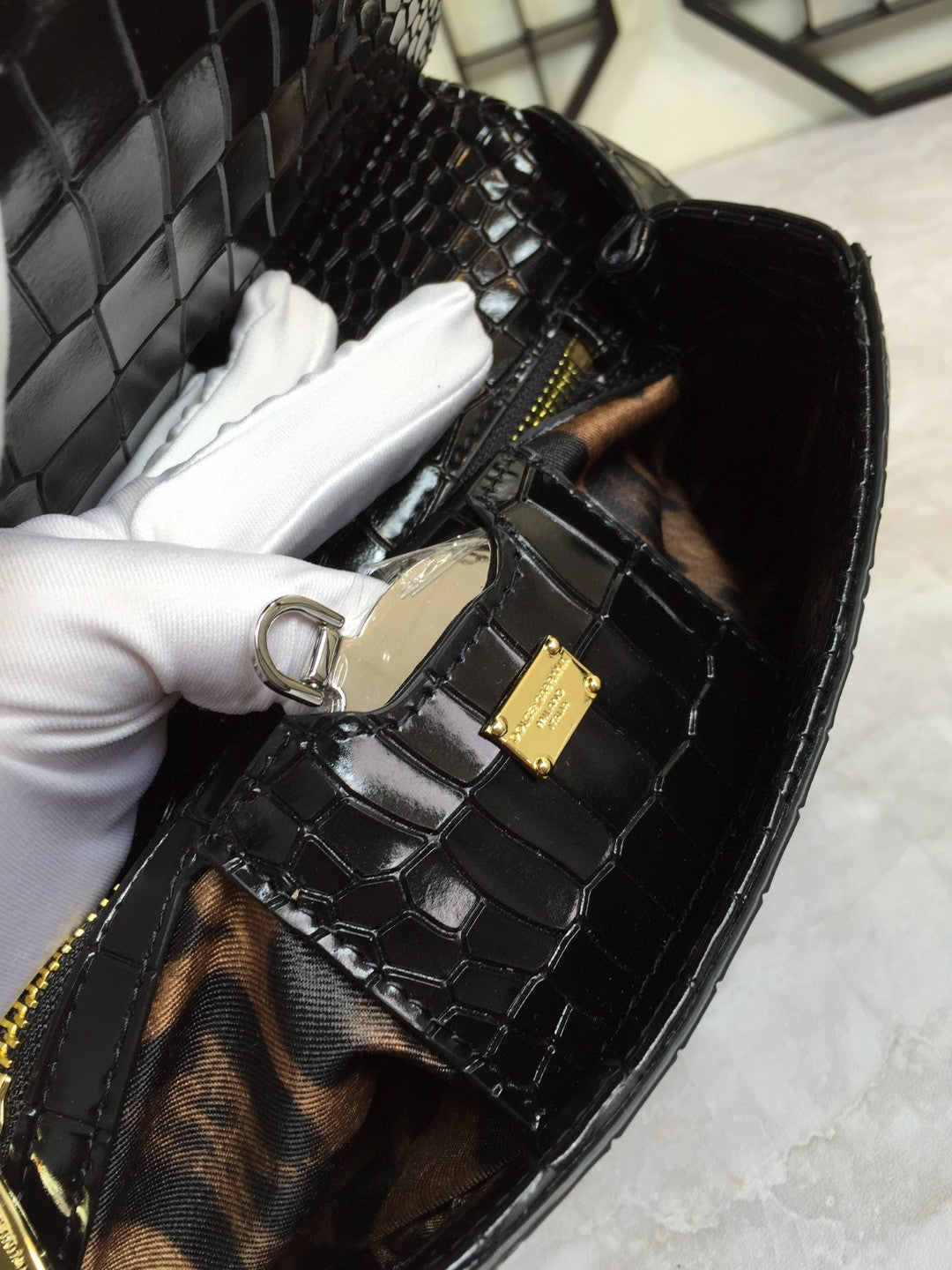 GLAMI MeGLAMIum Sicily Bag In Foiled CrocoGLAMIle-Print Black For Women 10.2in/26cm GLAMI