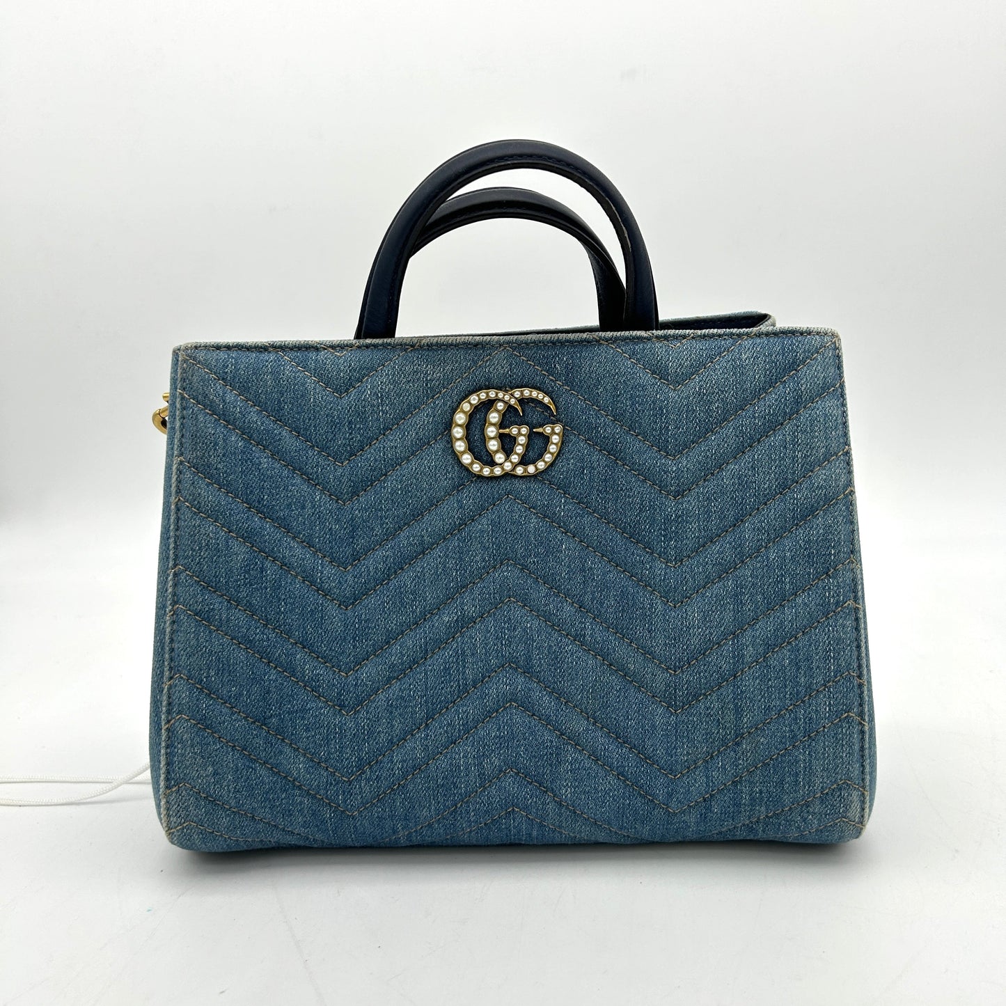 GLM-- Denim Matelasse Small Pearly GG Marmont Tote Blue LA26996