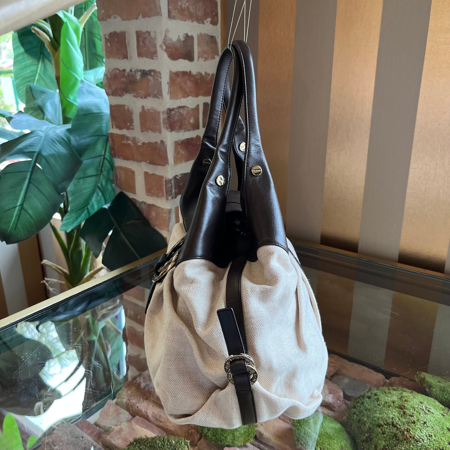 BLVGARI Linen Leather Hobo TS4035