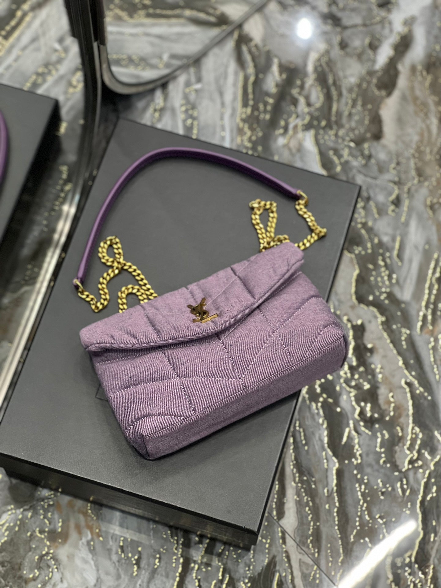 GLAMI Puffer Toy Bag Blesched Lilac In Denim For Women 9in/23cm YSL