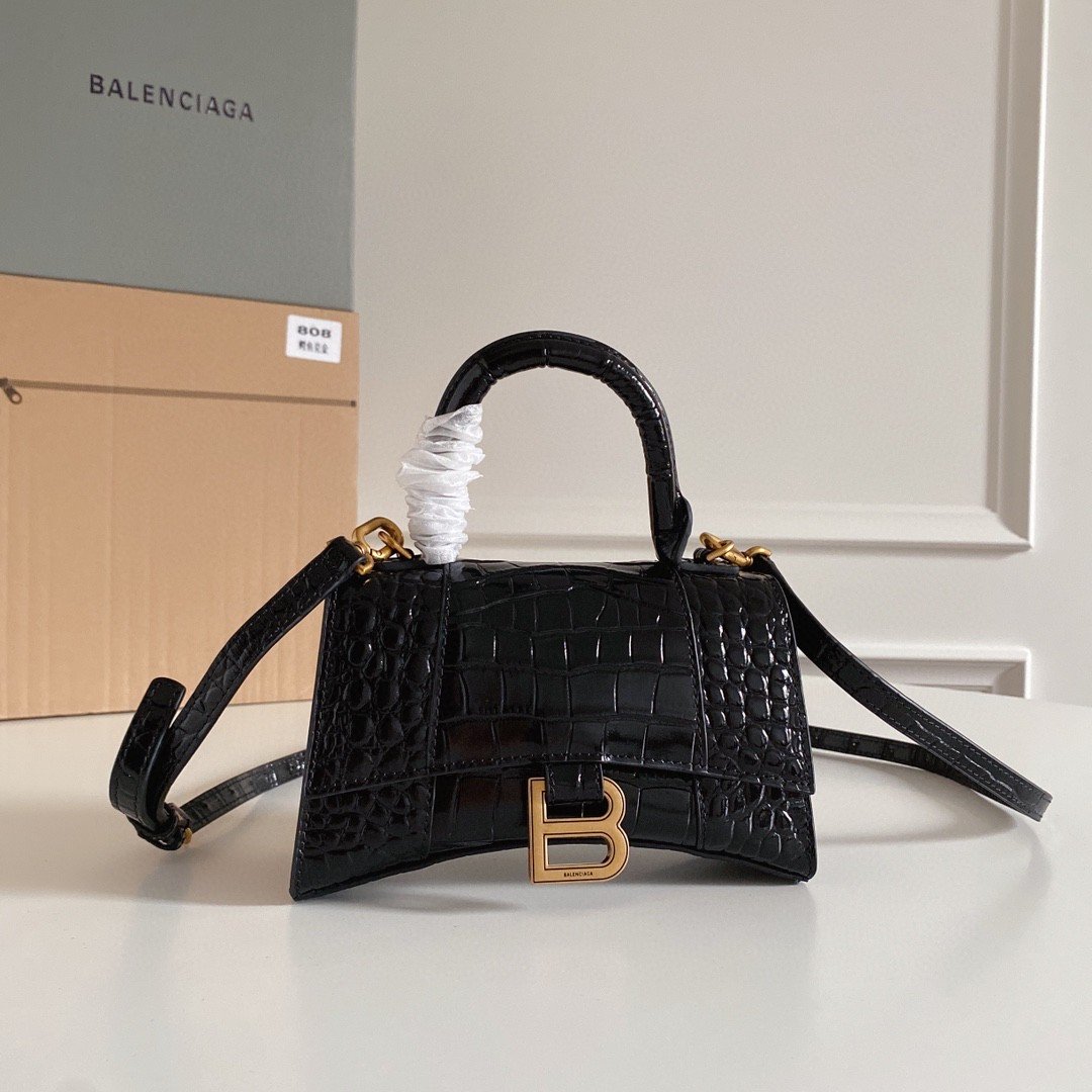 Balenciaga Hourglass XS Handbag In Black, For Women, WomenÃ¢â‚¬â„¢s Bags 7.4in/19cm
