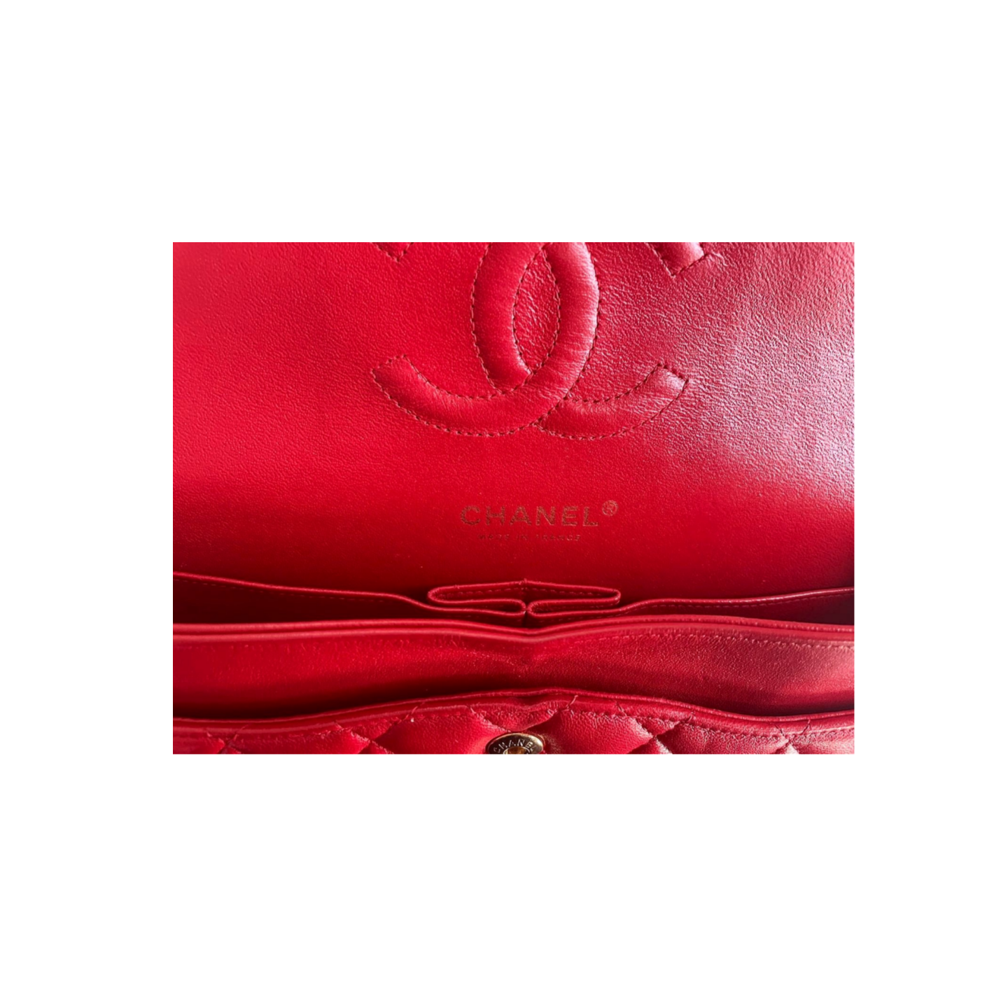 GLM-Red Classic Double Flap Bag in Medium Size Lambskin Leather With Gold Hardware