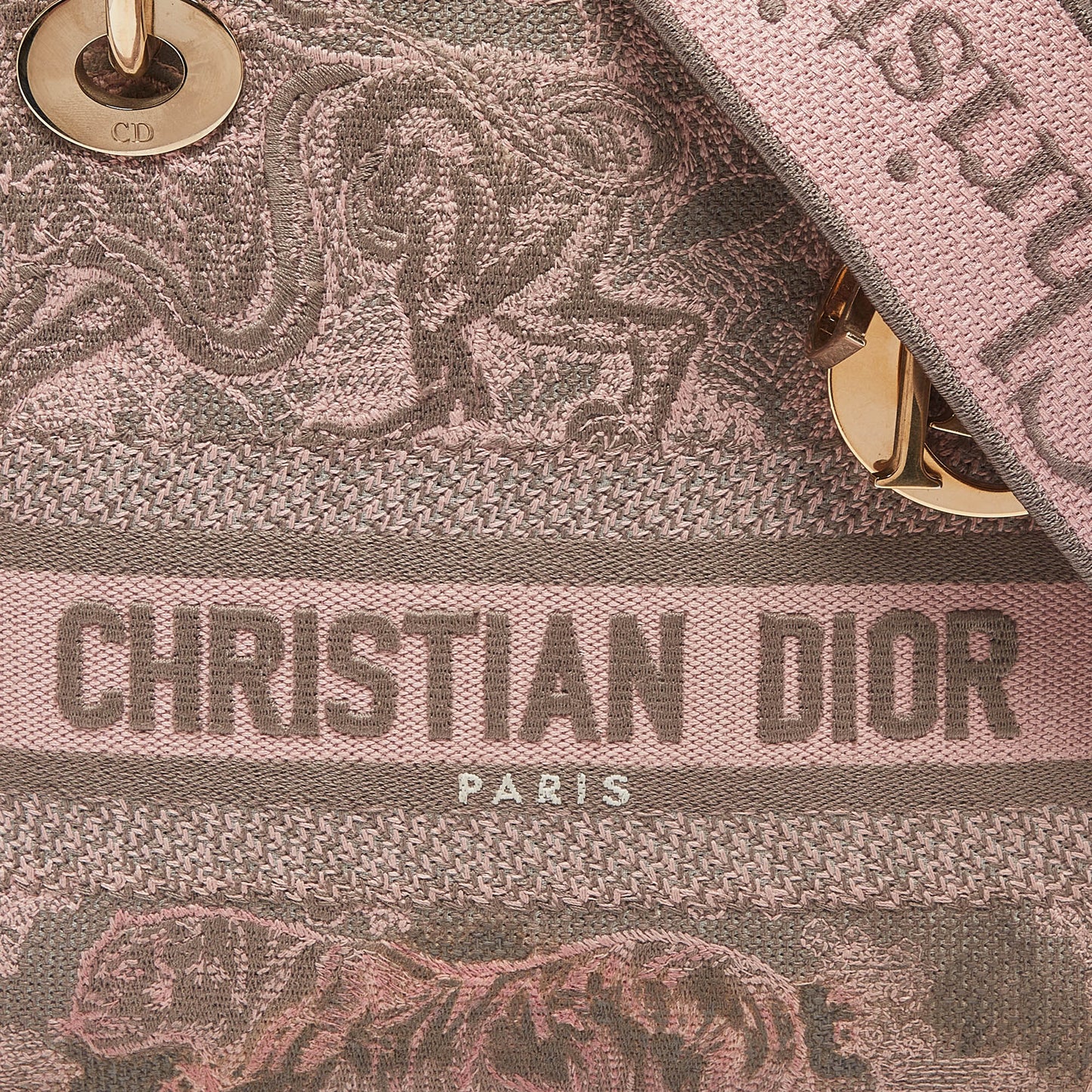 Dior /grey Embroidered Canvas Medium Lady D-Lite Tote
