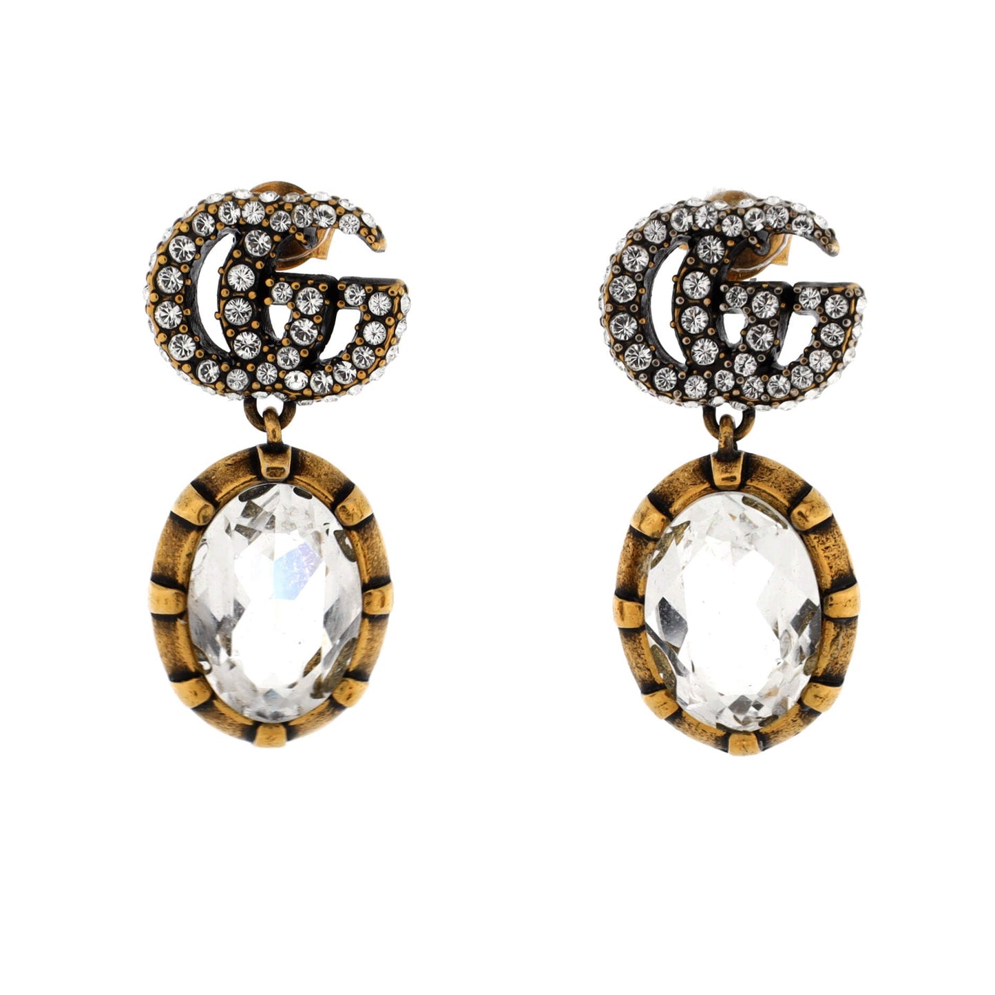 Double G Round Drop Earrings Metal with Crystals