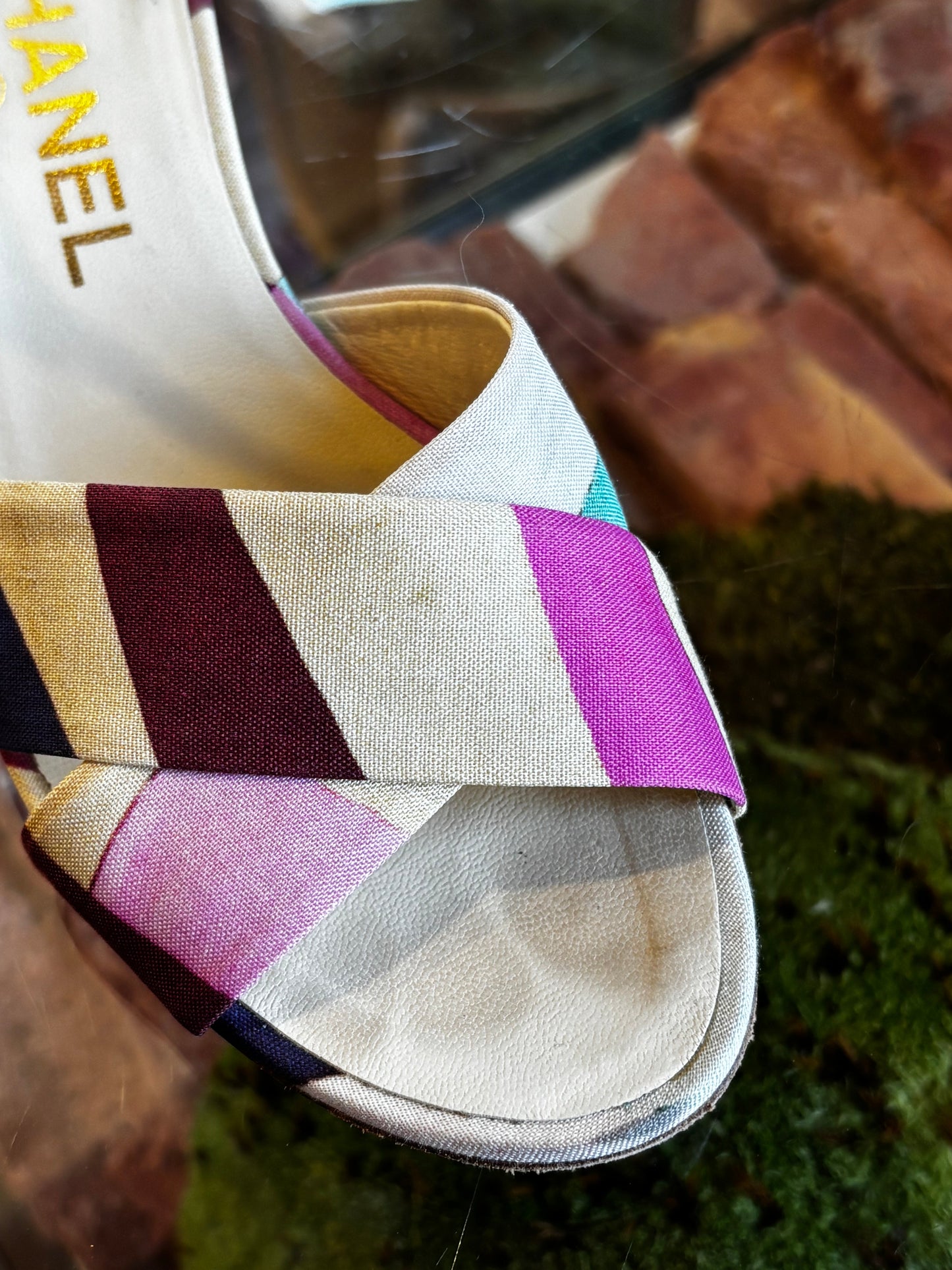 CHANEL Multicolor Fabric Camellia Sandals