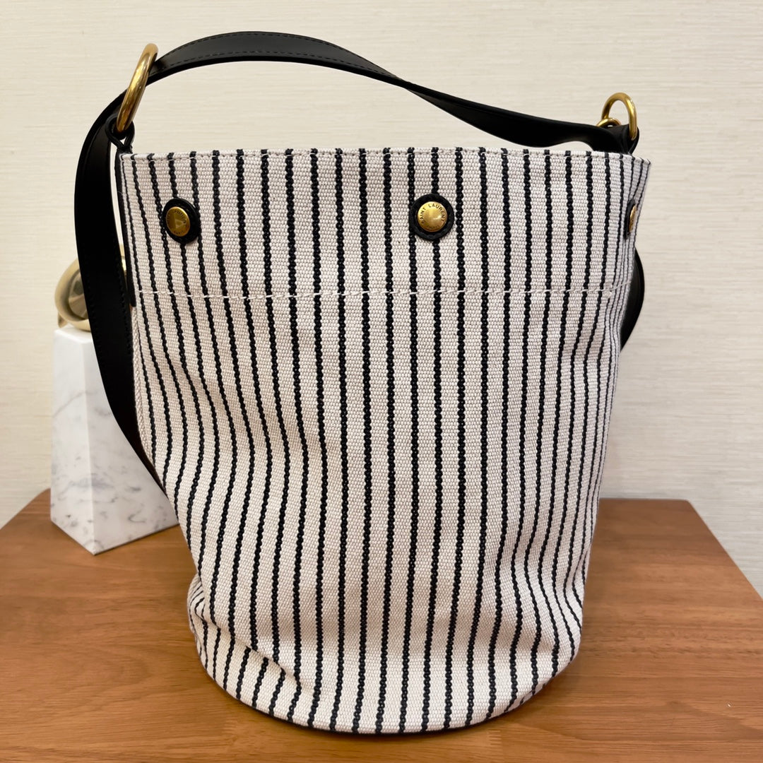 GLAMI Rive Gauche Bucket Bag In Striped Canvas For Women 11.8in/30cm Black And White YSL 669299FAAE59583