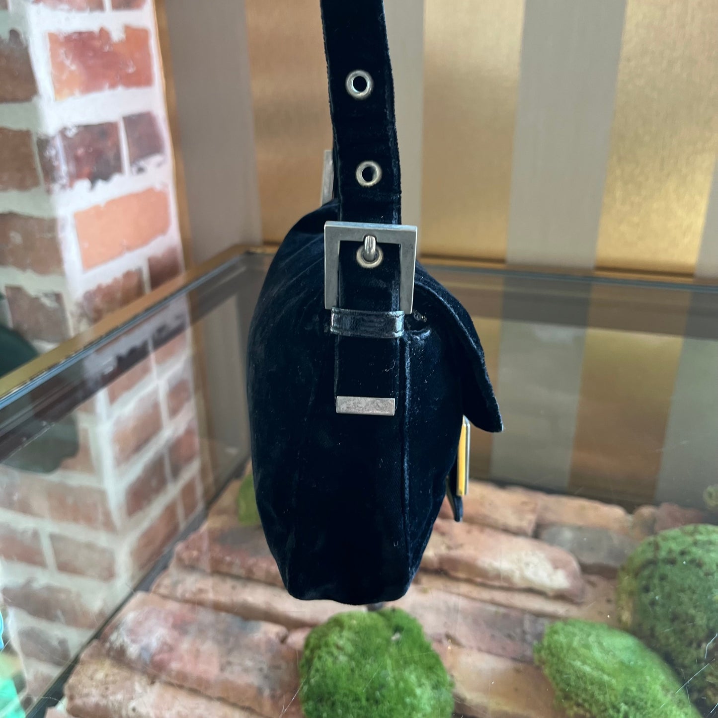 FENDI Mini Black Velvet Baguette Shoulder Bag