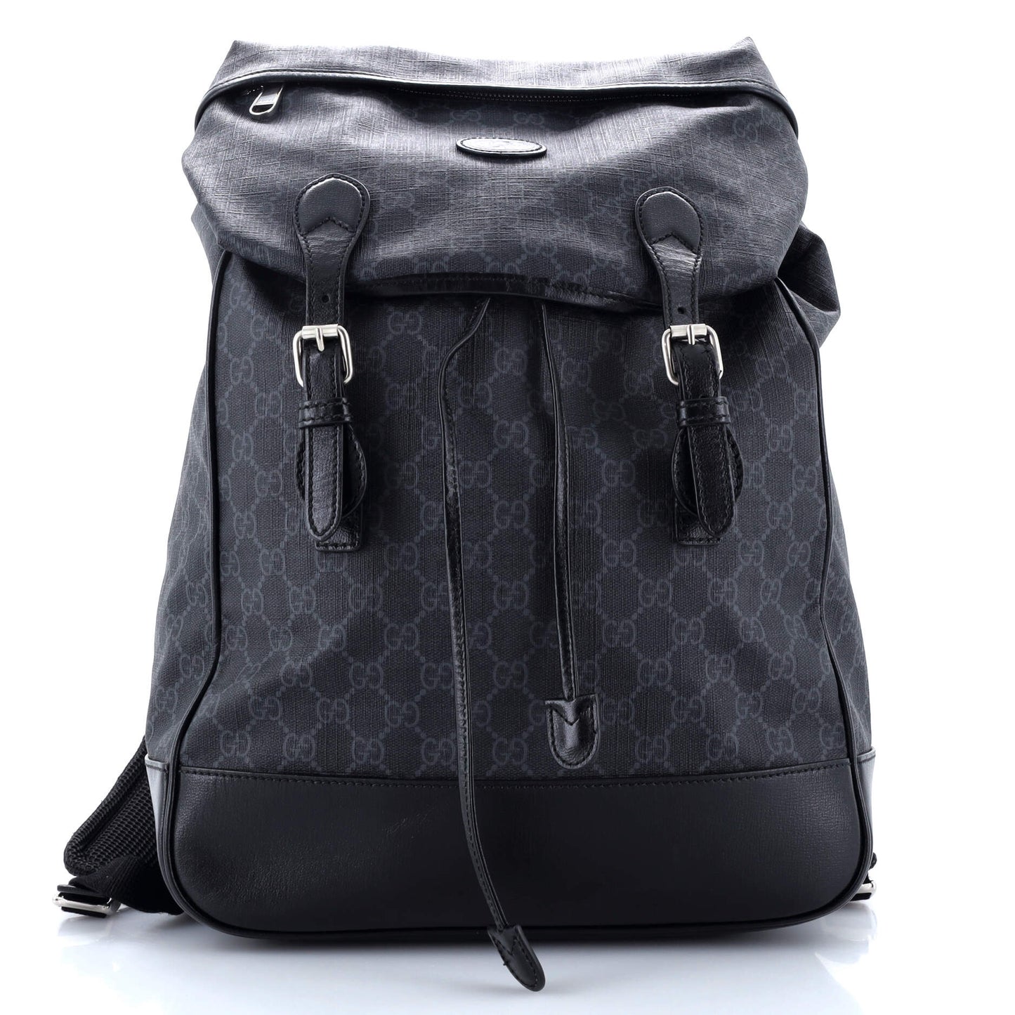 Interlocking G Patch Drawstring Flap Backpack GG Coated Canvas Medium