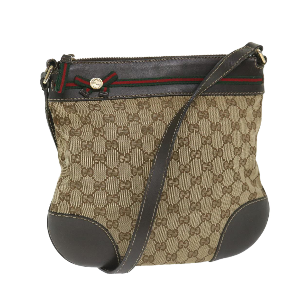 GUCCI GG Canvas Web Sherry Line Shoulder Bag Beige Red Green 257065 58041