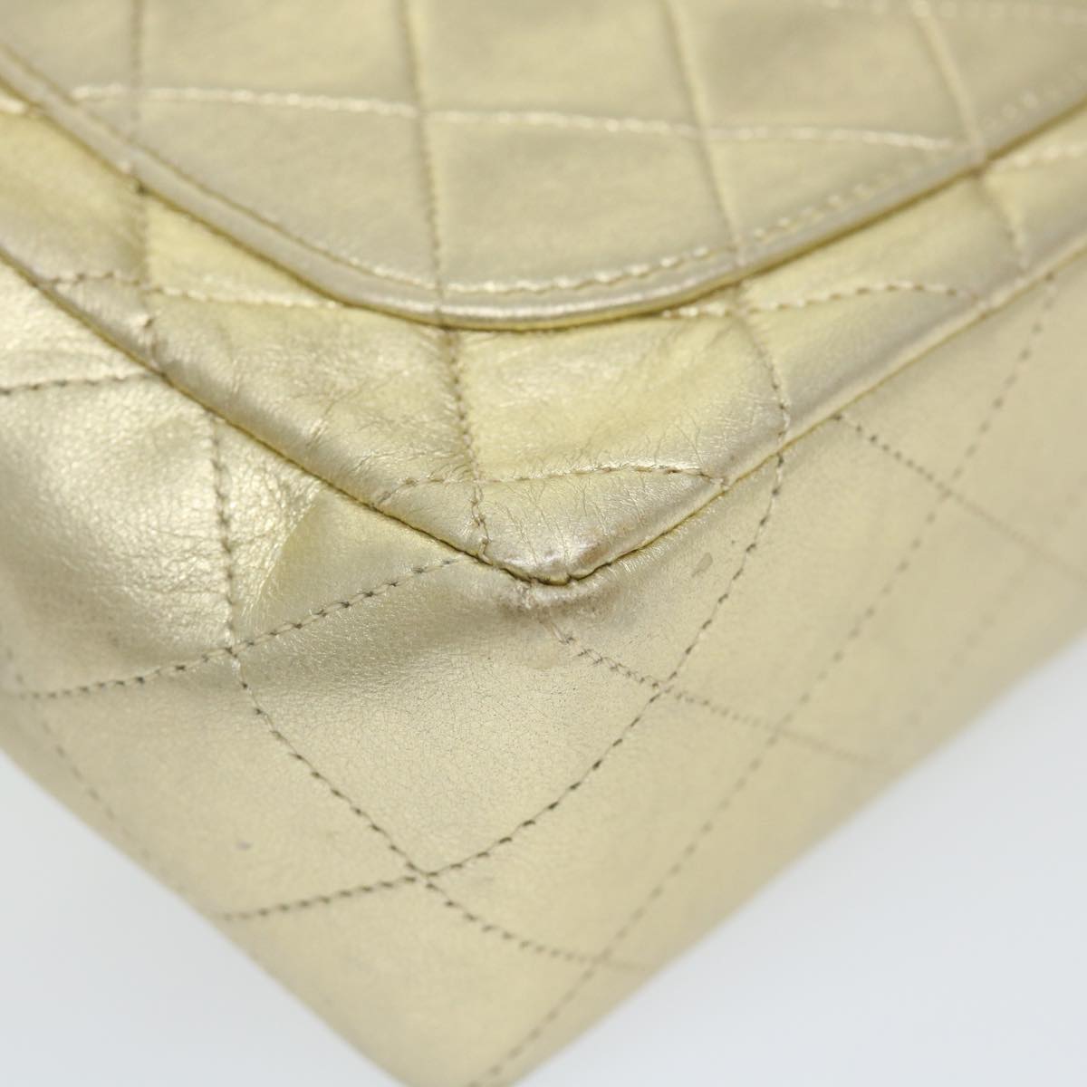 CHANEL Matelasse Chain Shoulder Bag Lamb Skin Gold CC 58346A