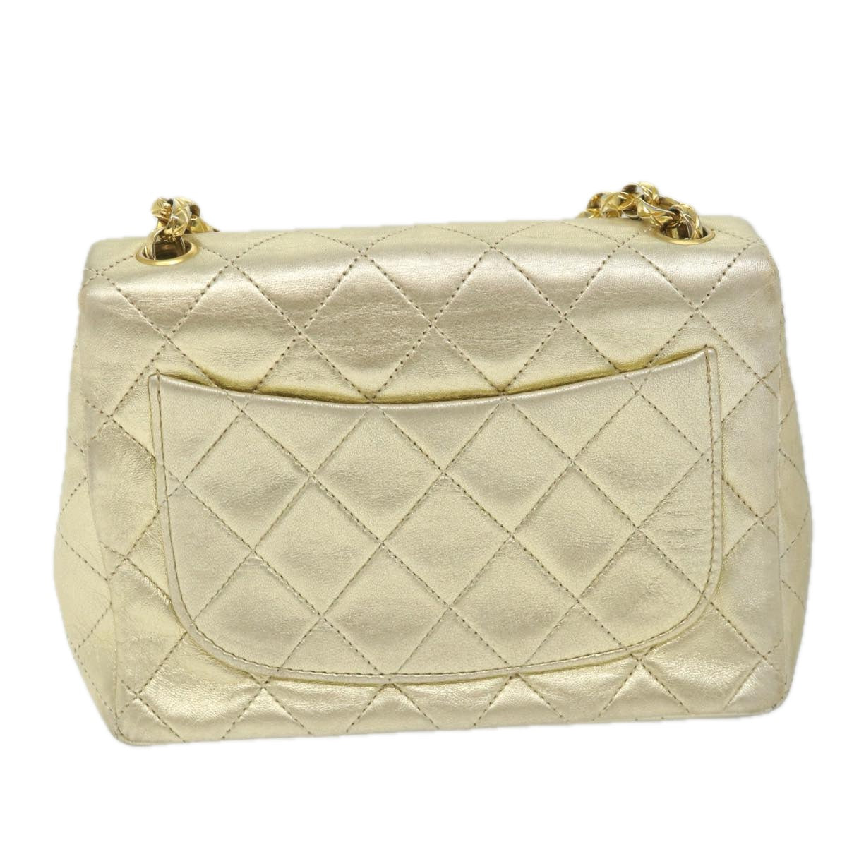 CHANEL Matelasse Chain Shoulder Bag Lamb Skin Gold CC 58346A