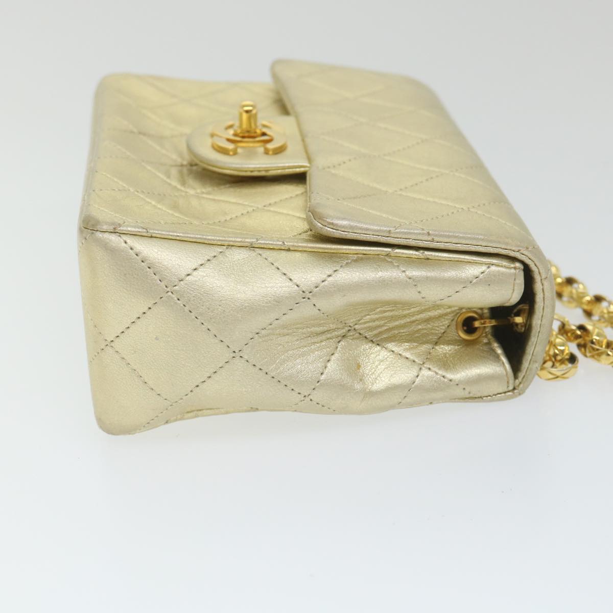 CHANEL Matelasse Chain Shoulder Bag Lamb Skin Gold CC 58346A