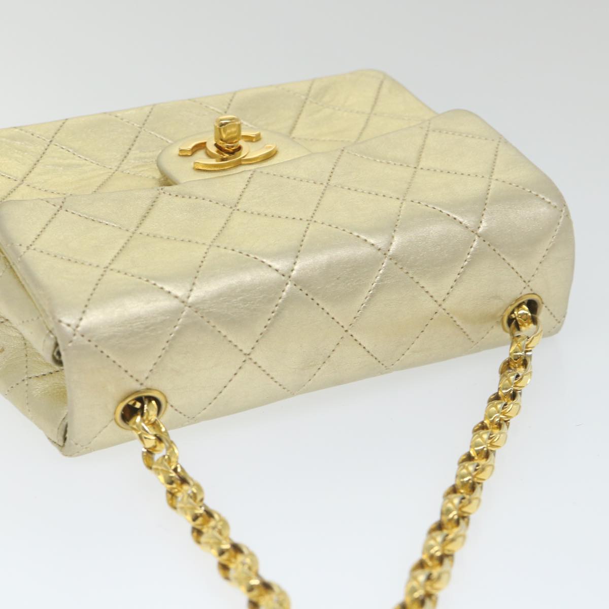 CHANEL Matelasse Chain Shoulder Bag Lamb Skin Gold CC 58346A