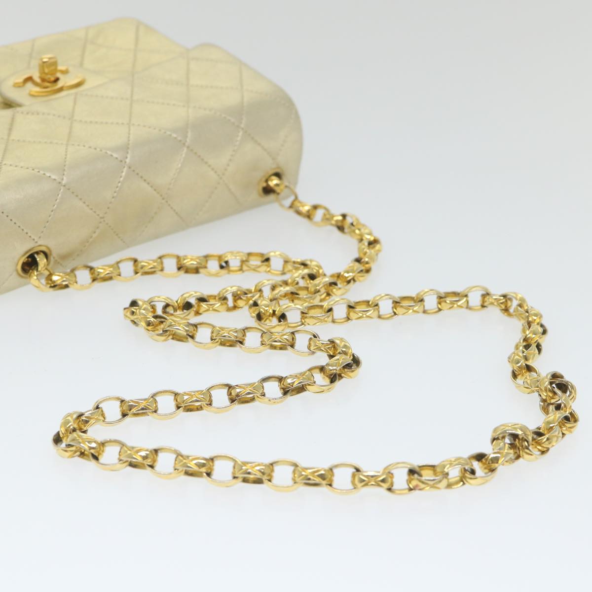 CHANEL Matelasse Chain Shoulder Bag Lamb Skin Gold CC 58346A