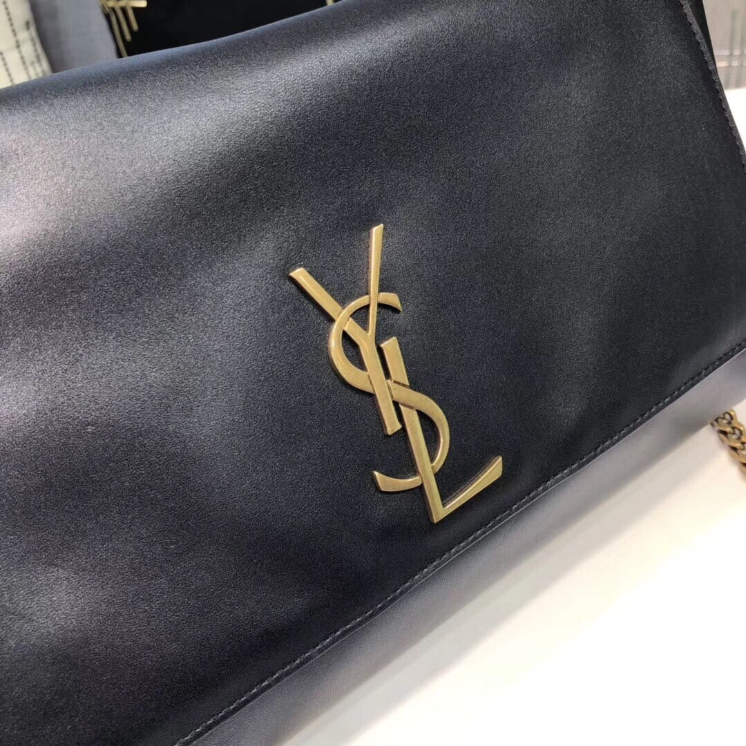 GLAMI Kate MeGLAMIum Chain Bag In Grain De Poudre Black For Women 9.4in/24cm YSL 364021BOW0J1000