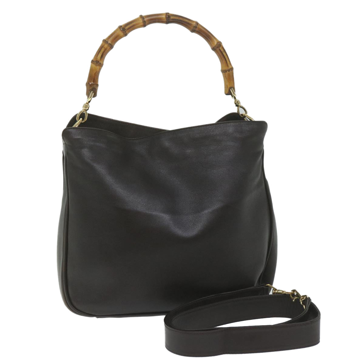 GUCCI Bamboo Shoulder Bag Leather 2way Brown 59744