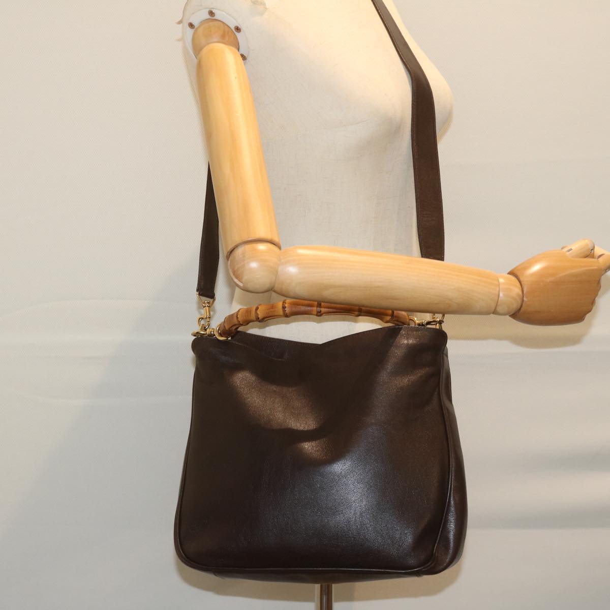GUCCI Bamboo Shoulder Bag Leather 2way Brown 59744