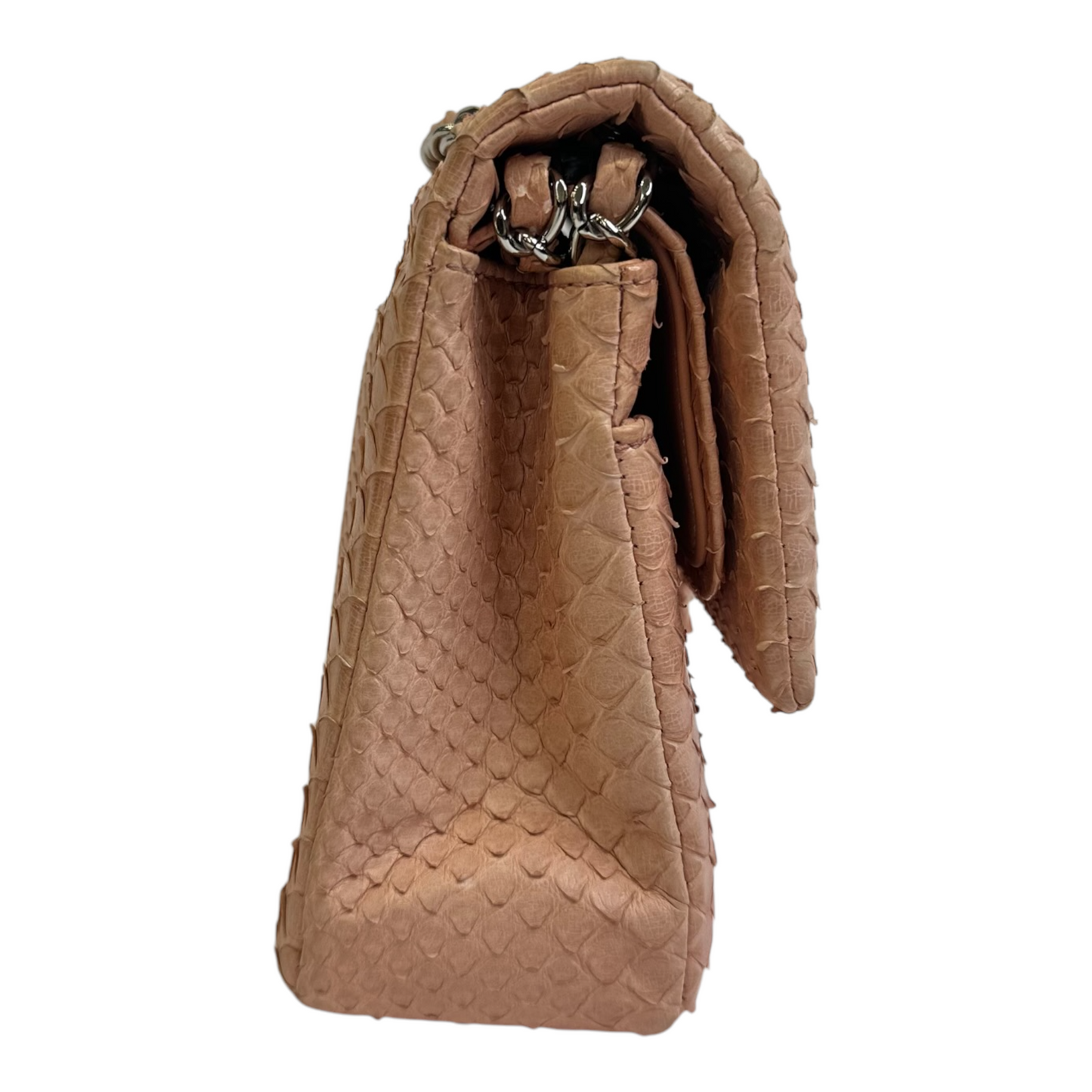 GLM-Pink Python Medium Double Flap Handbag