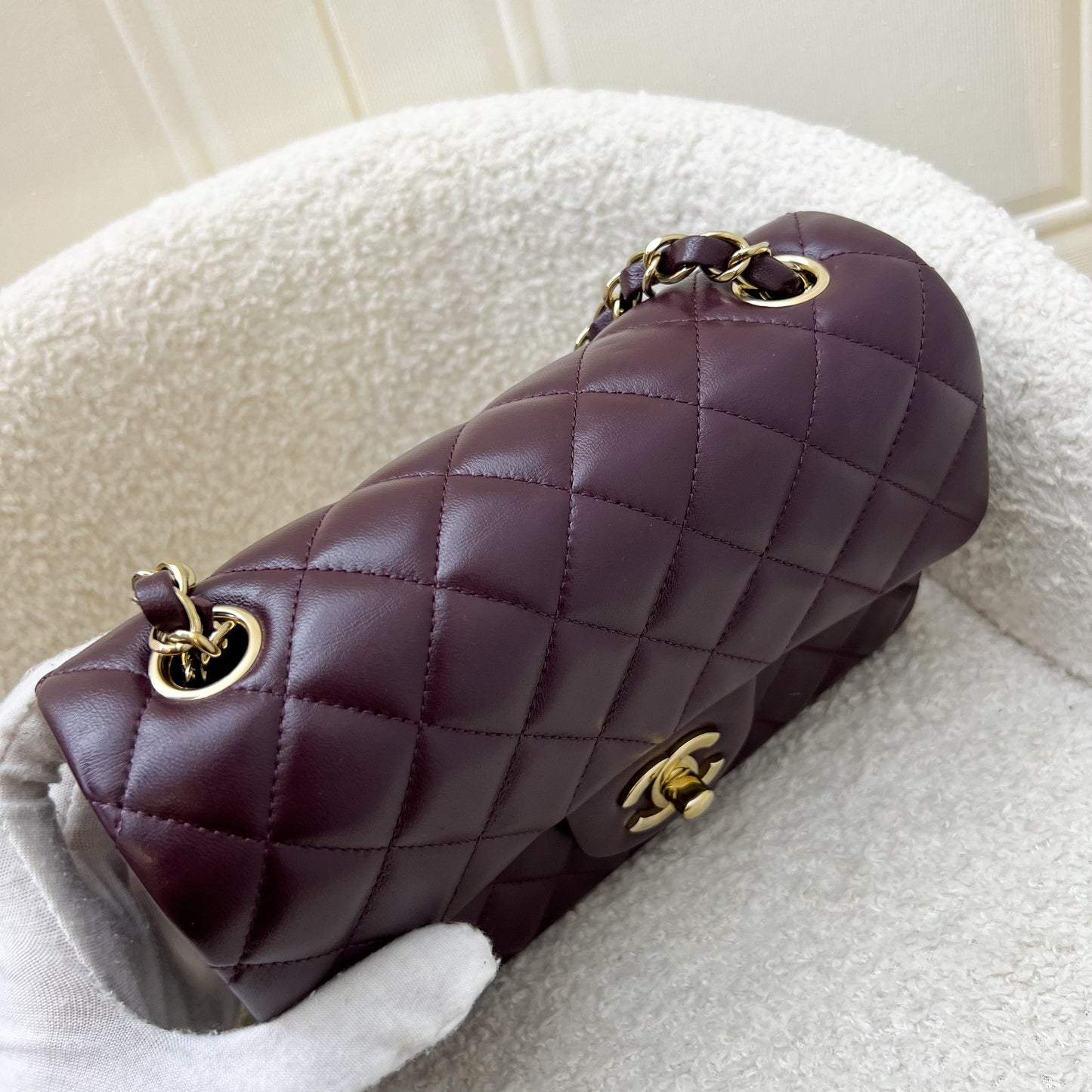 GLM-Classic Rectangle Mini Flap Bag in Burgundy Lambskin and LGHW