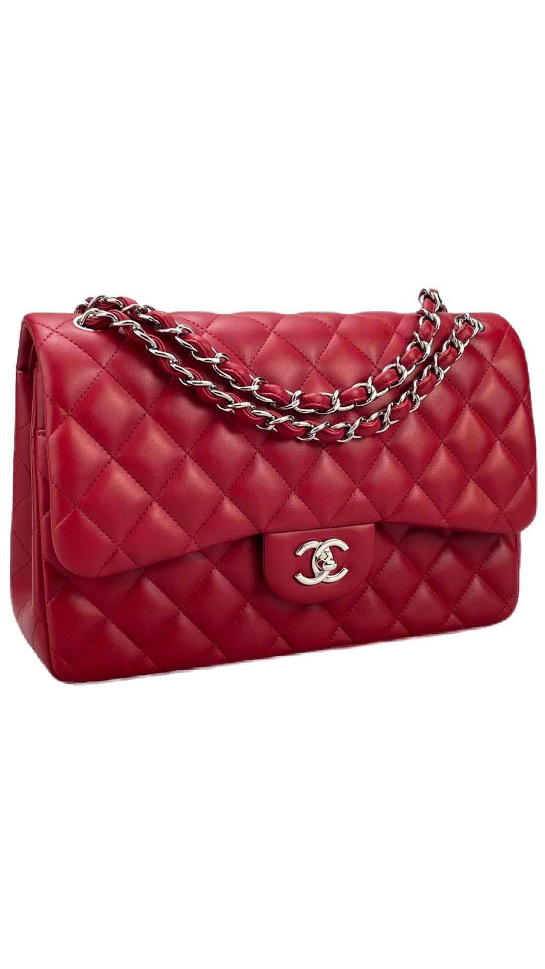 GLM-Red Timeless Classic jumbo Bag in Lambskin silber Hardware