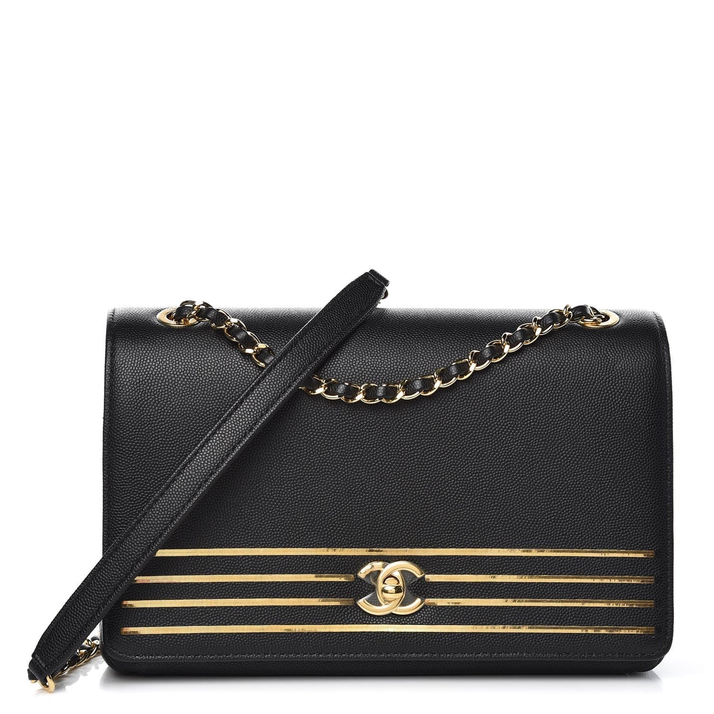 CHANEL Caviar Leather Captain Gold Flap Bag
