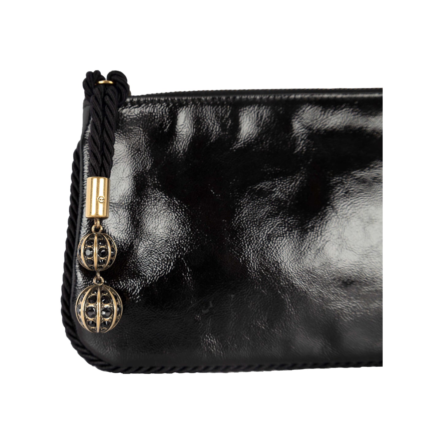 GLM-- Shiny Leather Clutch with Braided Trim & Tassel - '10s
