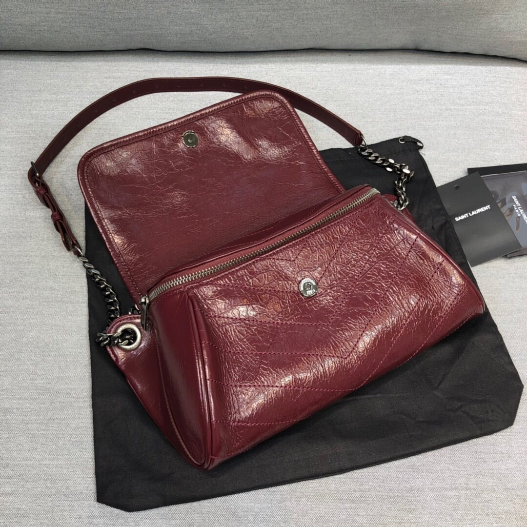 GLAMI Niki MeGLAMIum Crinkled Shoulder Bag Burgundy For Women 11in/28cm YSL