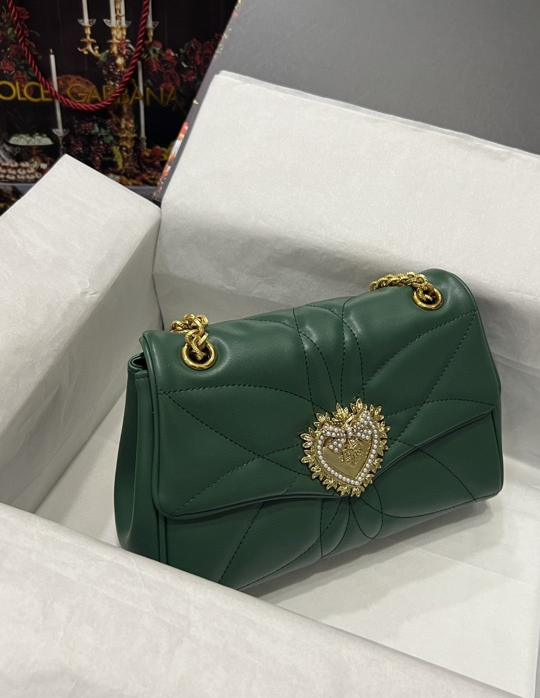 GLAMI Large Devotion Shoulder Bag In Quilted Nappa Green For Women 11.4in/29cm GLAMI