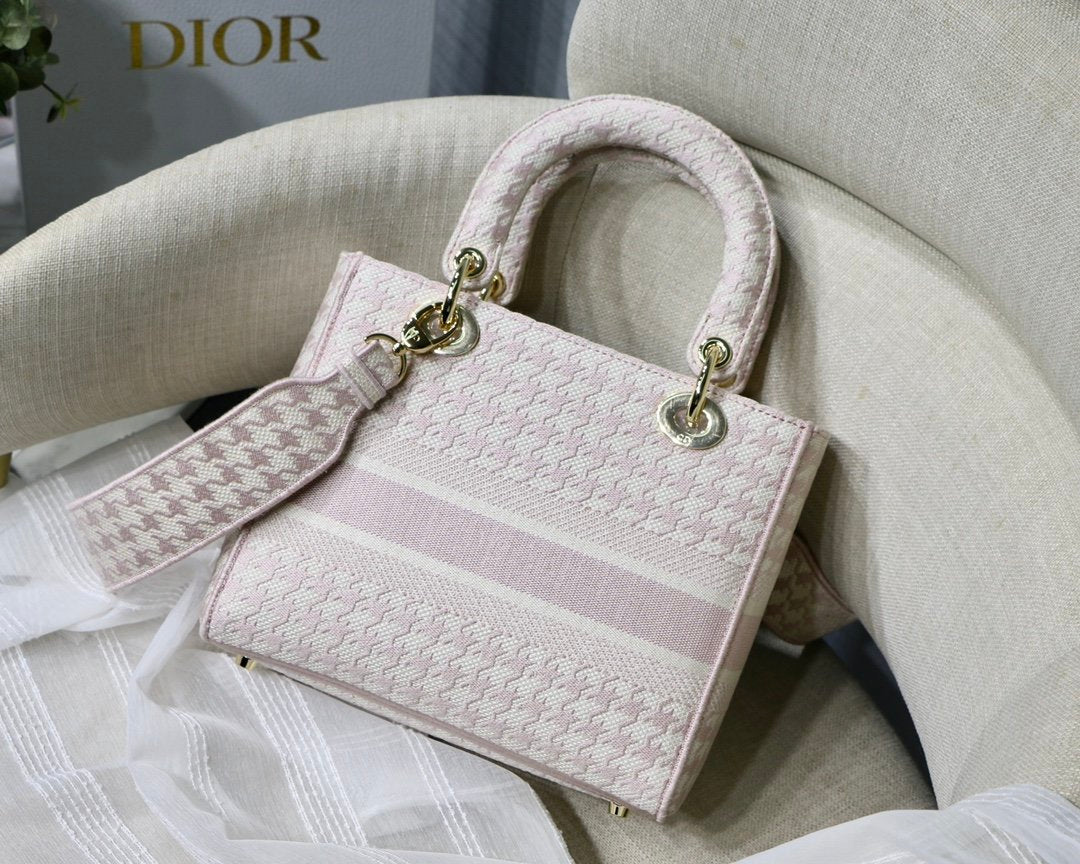 GLAMI MeGLAMIum Lady D-Lite Bag Houndstooth Embroidery, Pink/White, For Women WomenÃ¢â‚¬â„¢s Handbags, Shoulder Bags, Crossbody Bags, 24cm CD