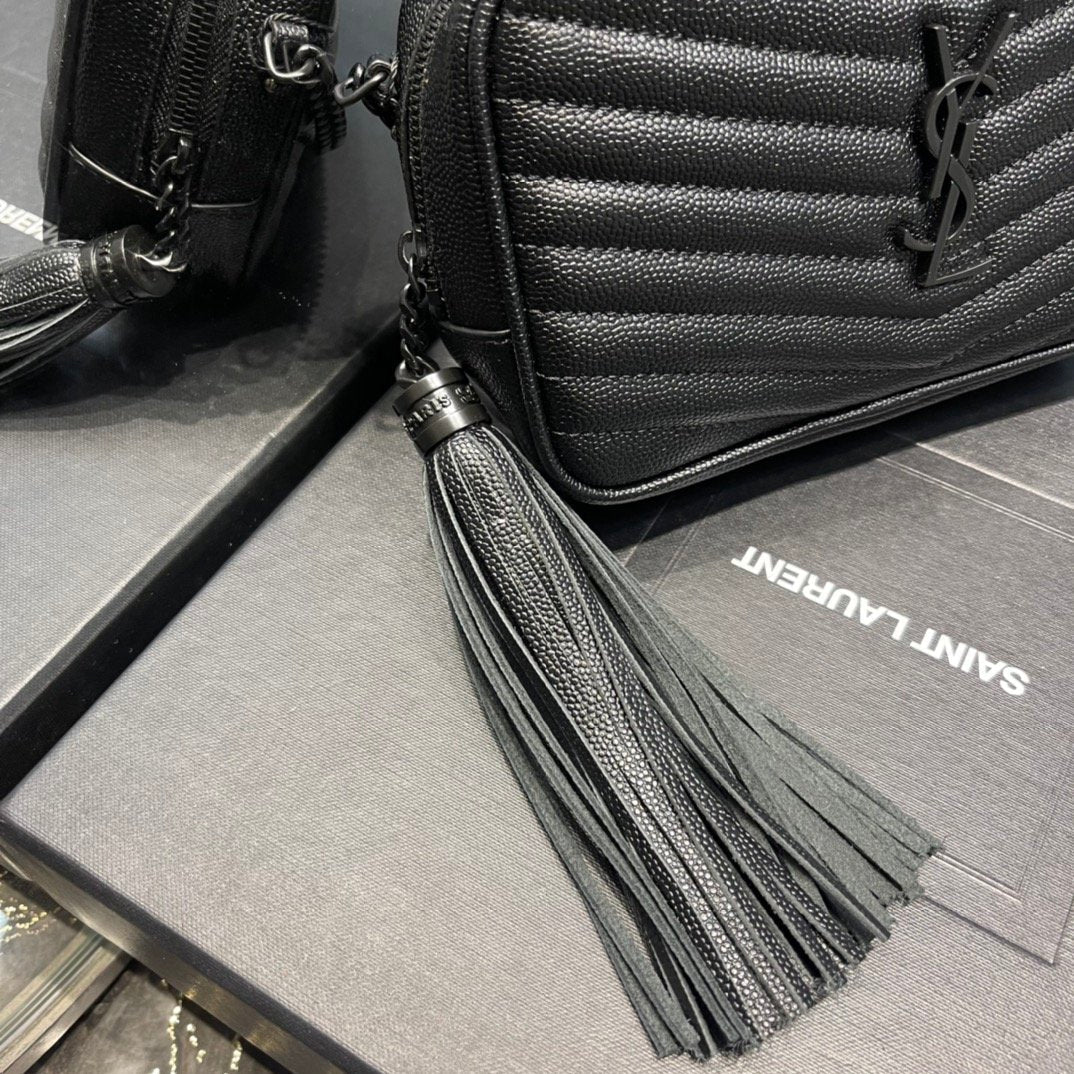 GLAMI Lou Mini Bag Black In Quilted Grain De Poudre With Metal Toned Hardware For Women 7.4in/19cm YSl 6125791GF081000