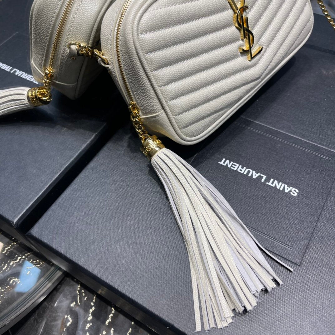 GLAMI Lou Mini Bag White In Quilted Grain De Poudre With Gold Hardware For Women 7.4in/19cm YSl 6125791GF019207