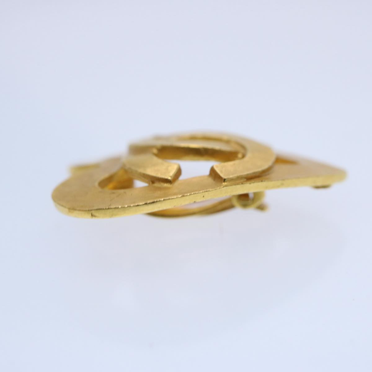 CHANEL heart Earring Gold Tone CC 60077A