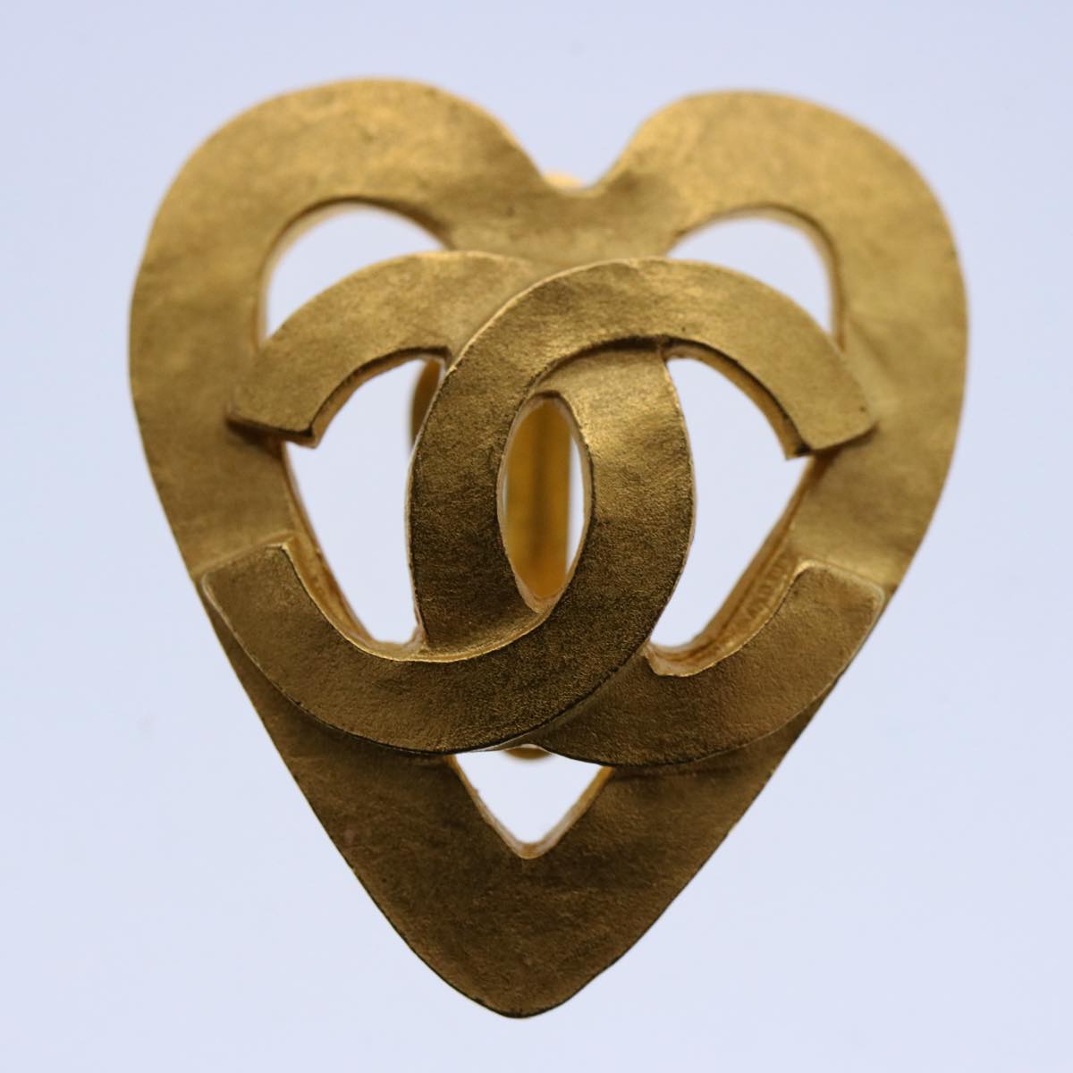 CHANEL heart Earring Gold Tone CC 60077A