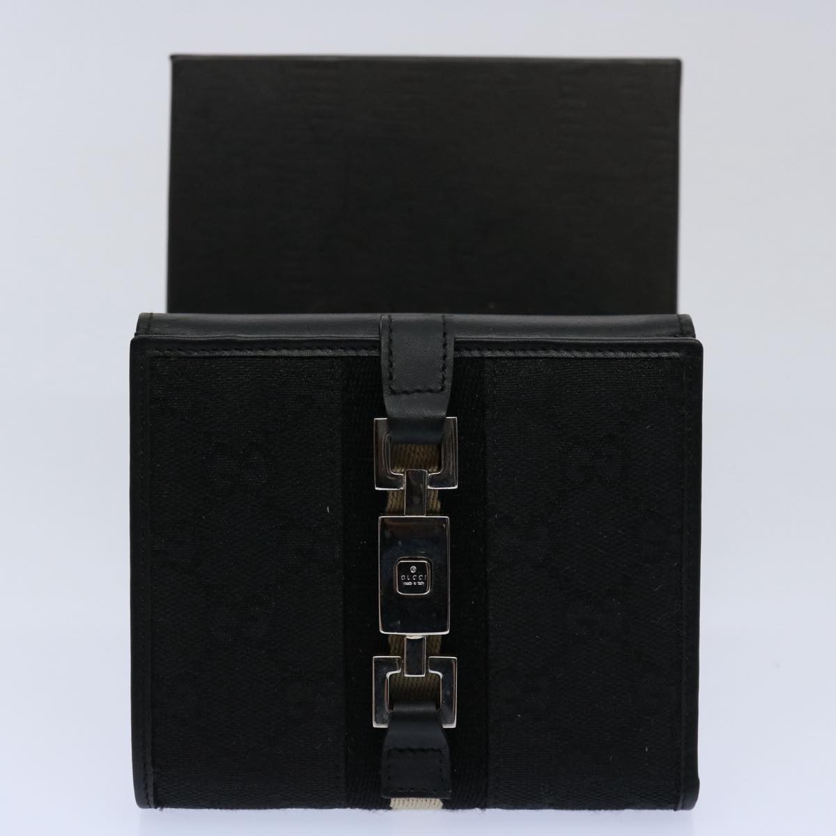 GUCCI GG Canvas Sherry Line Jackie Wallet Black White 60081A