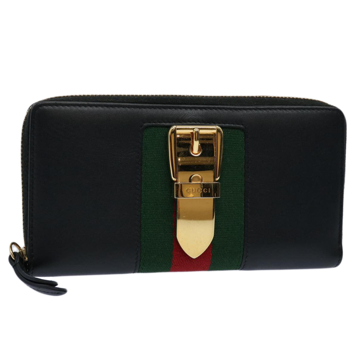 GUCCI Silvi Web Sherry Line Long Wallet Leather Black Red 476083 60085A