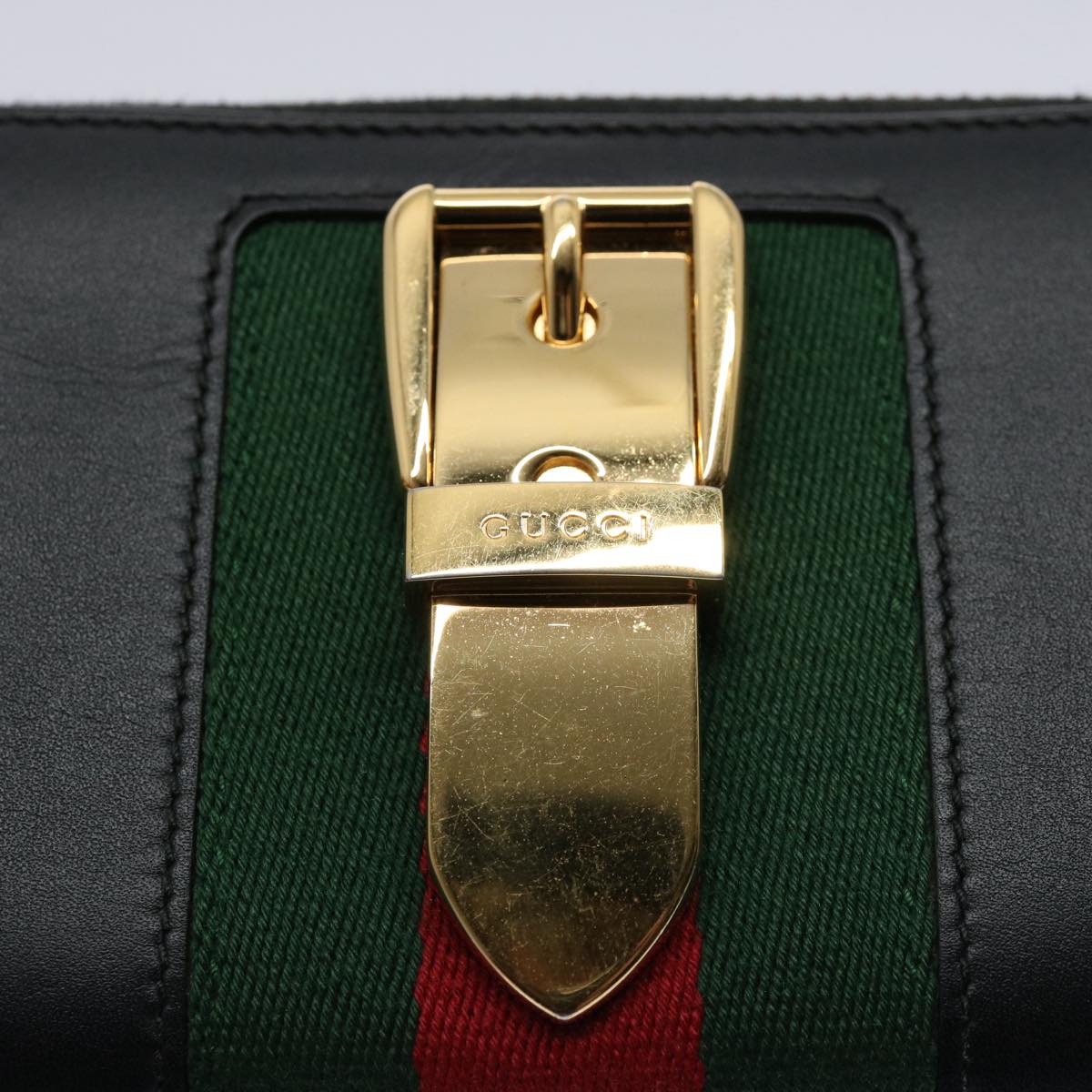 GUCCI Silvi Web Sherry Line Long Wallet Leather Black Red 476083 60085A