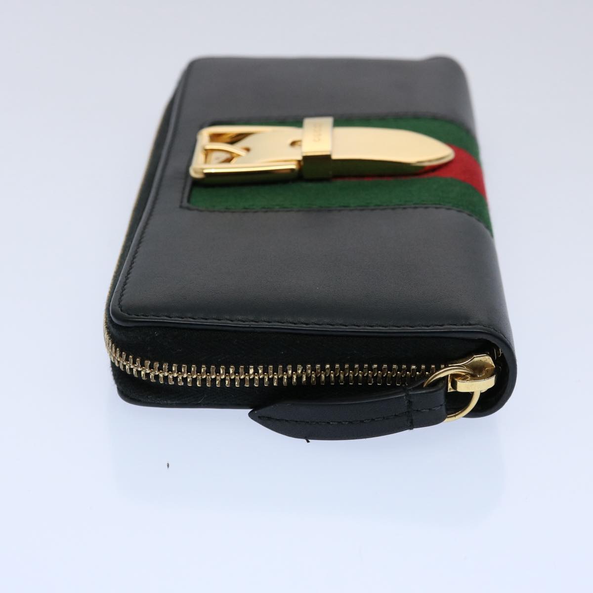 GUCCI Silvi Web Sherry Line Long Wallet Leather Black Red 476083 60085A